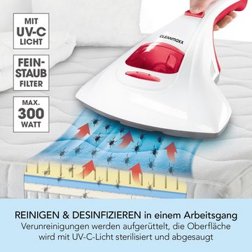 CLEANmaxx Handstaubsauger Milbensauger Matratzenreinigungsgerät mit UV-C Licht, 300,00 W, beutellos, Desinfizieren & Reinigen, ideal für Allergiker