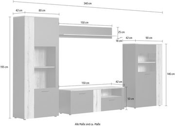 INOSIGN Wohnwand Esteban, (Komplett-Set, 4-St), Wohnzimmermöbel mit Rillenoptik - (B/T/H): 340/42/195 cm