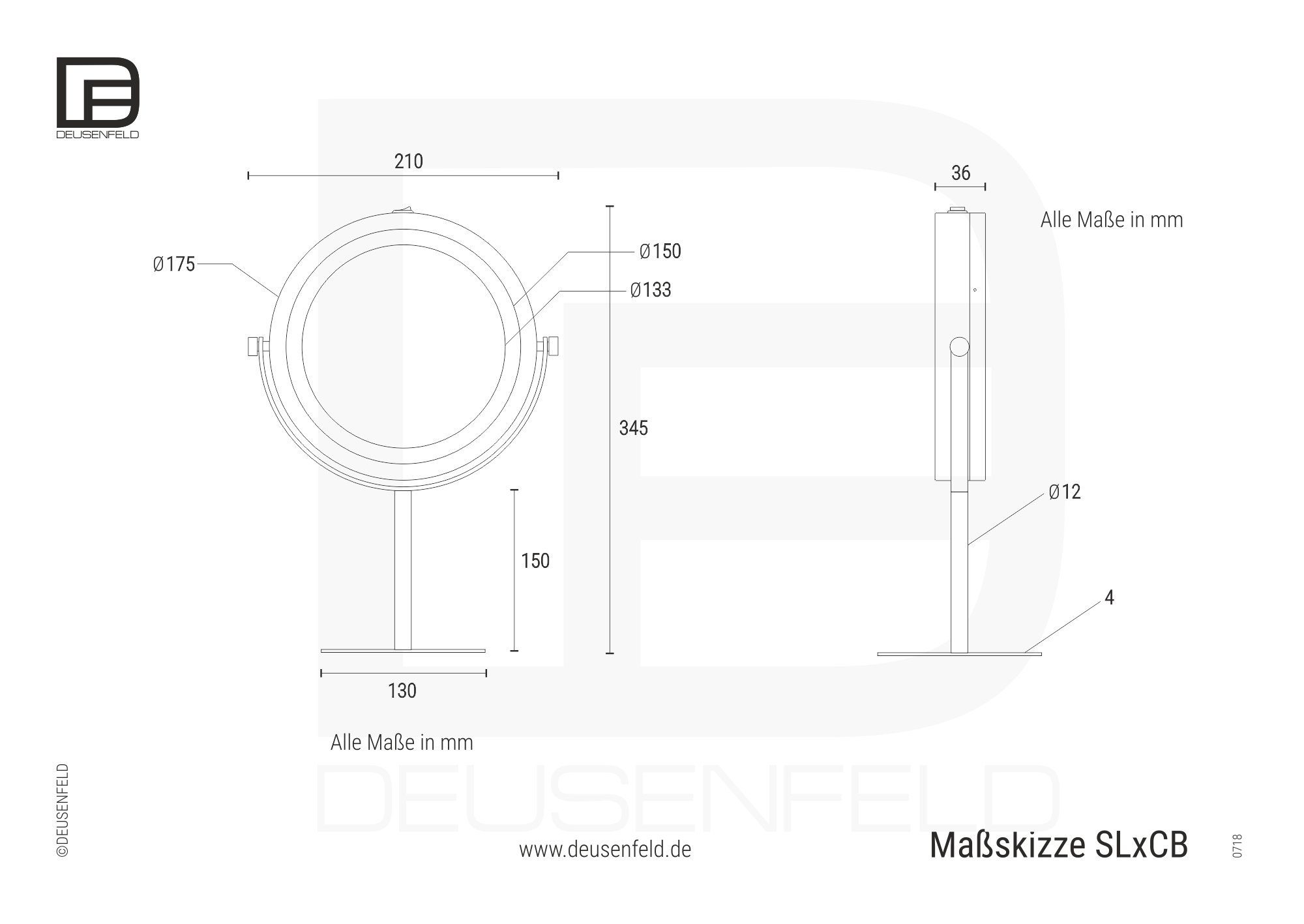 + SL10CB Normal, Stand-Kosmetikspiegel Batterien DEUSENFELD 10x-Vergrößerung Beleuchtung, Kosmetikspiegel (Standspiegel), für 4xAAA LED