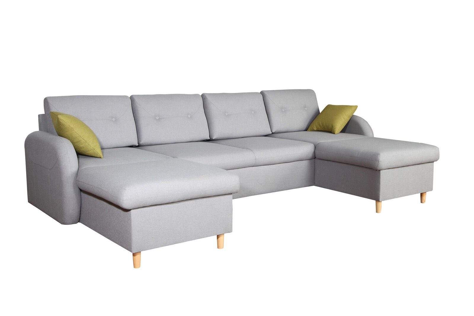 JVmoebel Ecksofa Wohnlandschaft Ecksofa Stoff U-Form Bettfunktion Couch Design, Made in Europe Weiß