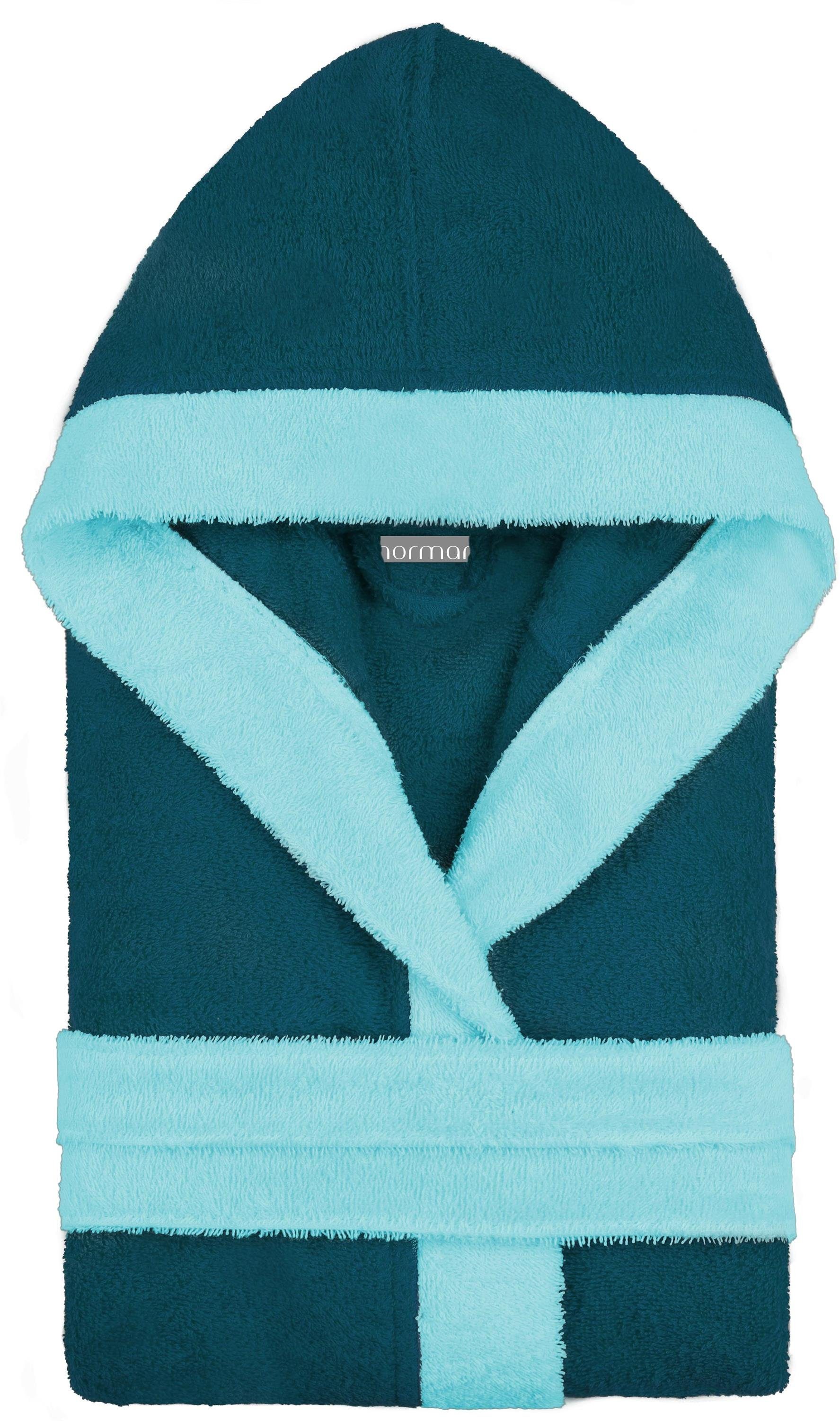 normani Kinderbademantel Kinder Bademantel aus Bio-Baumwolle Elounda, Bio-Baumwolle, Kapuze, Bindegürtel, Kinderbademantel aus weichem und schadtsofffreiem Mate – Bild 2 von 5