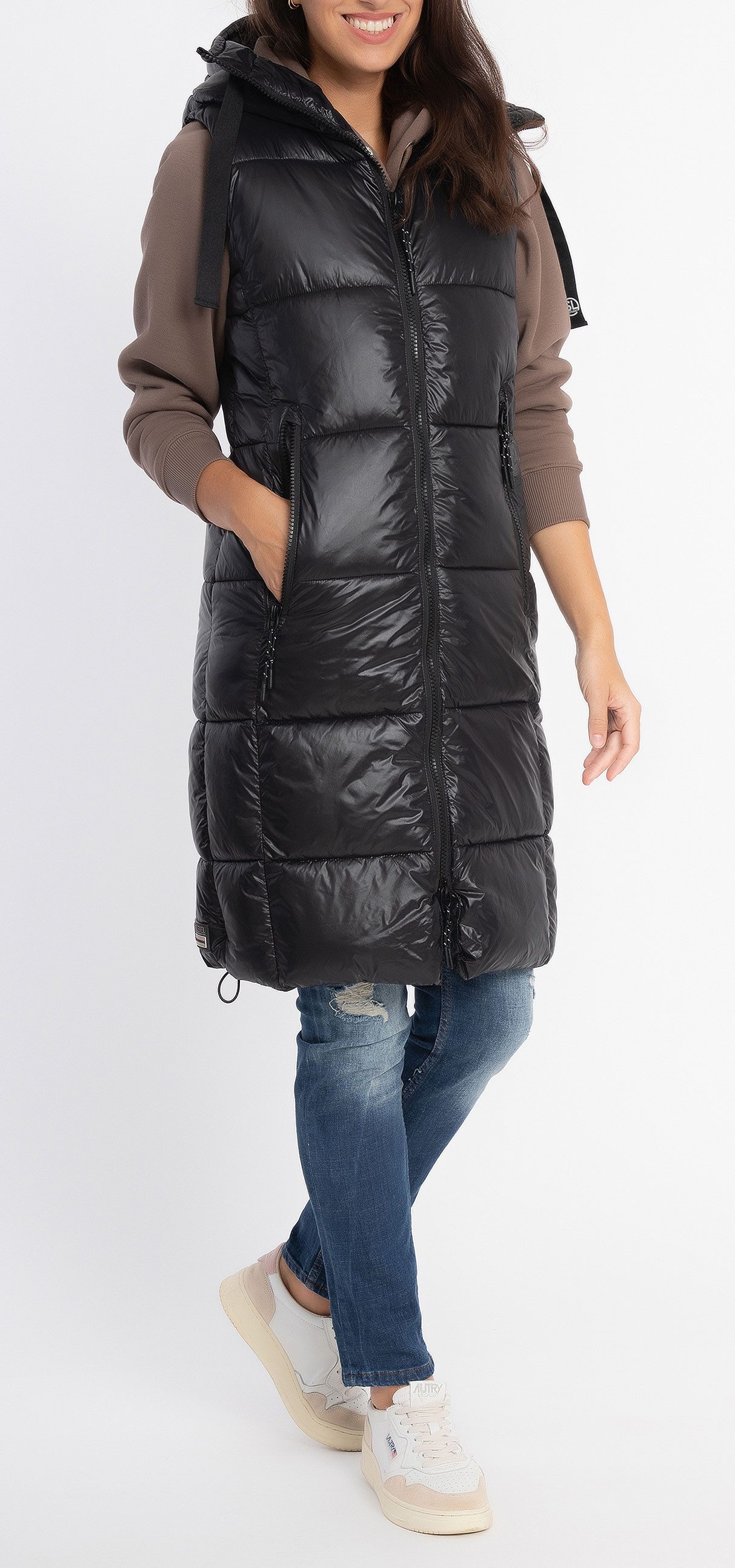 SUBLEVEL Steppweste Damen mit Kapuze Waistcoat lange Winter Weste Bodywarme günstig online kaufen