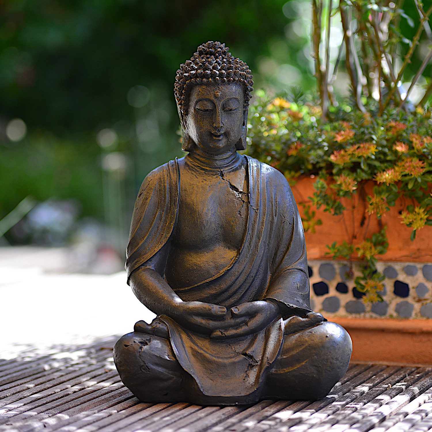 INtrenDU Gartenfigur Dhyana-Buddha Garten Buddha Figur 38cm – Bild 5 von 5