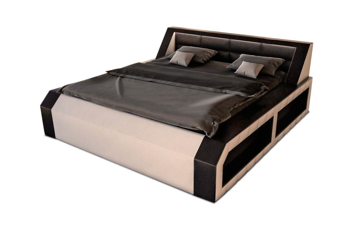 Sofa Dreams Boxspringbett Matera Kunstleder komplett mit LED Beleuchtung Komplettbett, mit Matratze, mit Topper, gestepptes Kopfteil schwarz-weiß