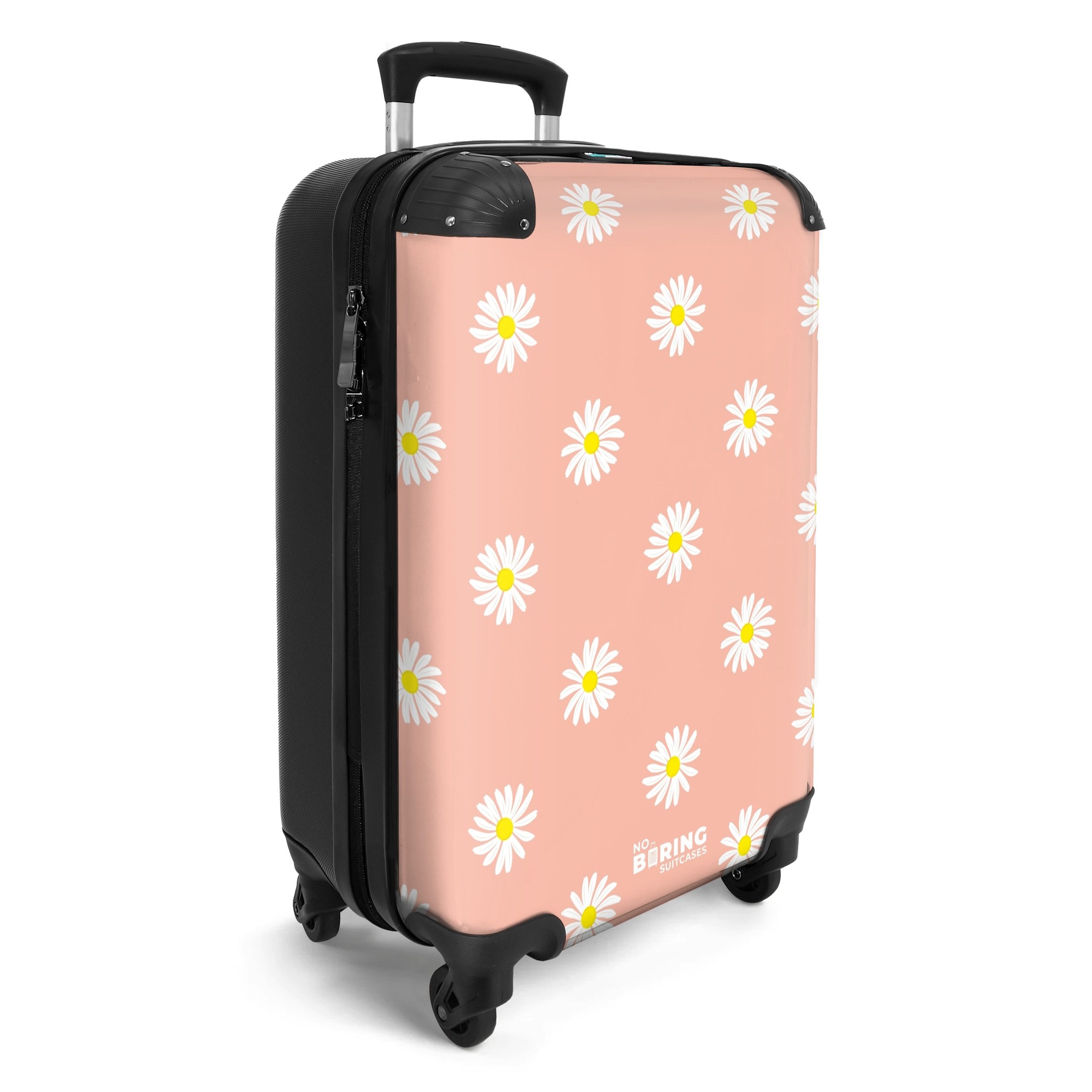 NoBoringSuitcases.com© Hartschalen-Trolley Pastellorange mit Gänseblümchen günstig online kaufen