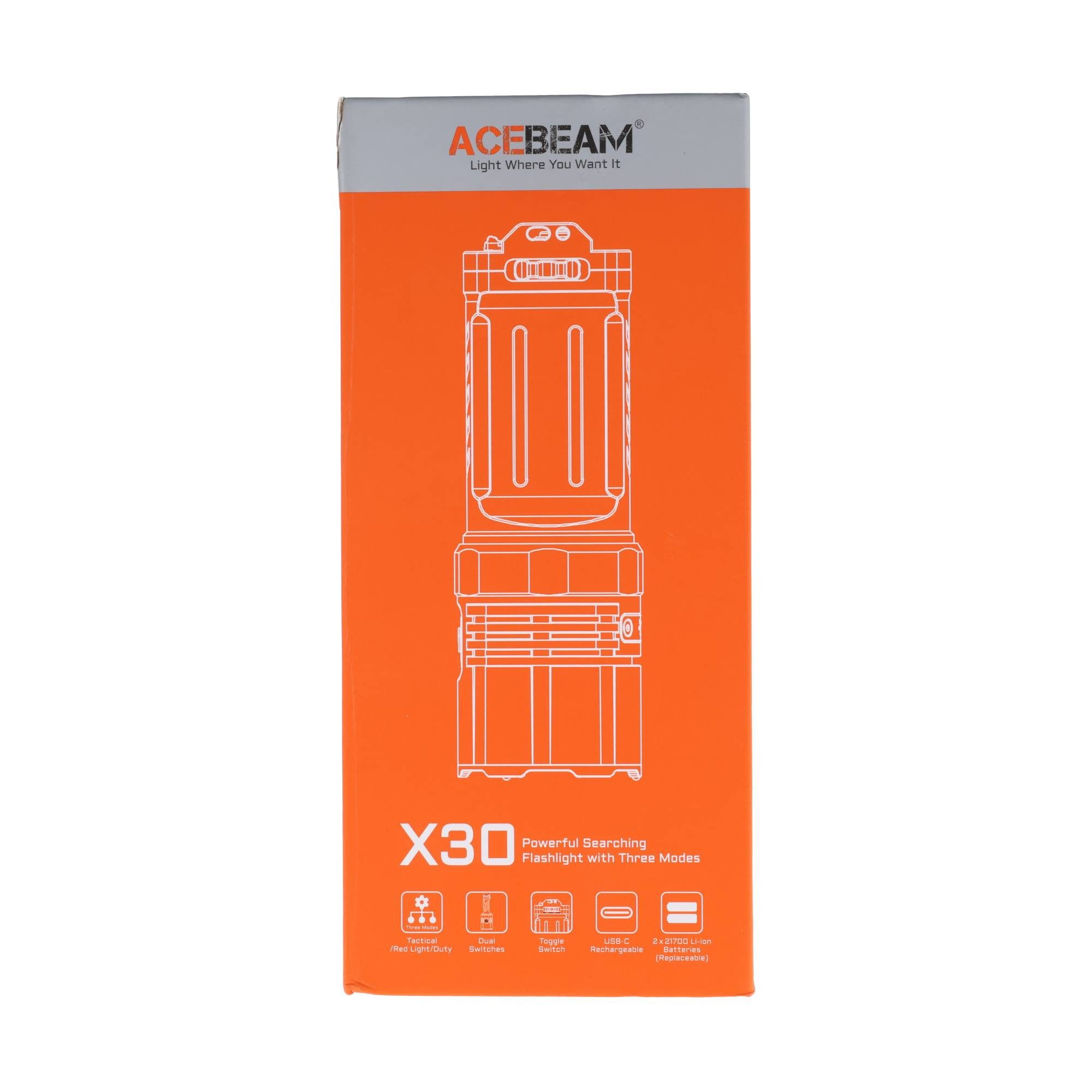 Acebeam LED Taschenlampe AceBeam X30 – taktische LED-Taschenlampe mit 18.000 Lumen und 680 m R