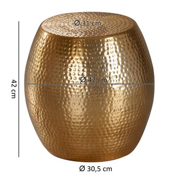 FINEBUY Beistelltisch SuVa12242_1 (42x42x42 cm Aluminium Hammerschlag Gold Rund), Kleiner Wohnzimmertisch, Sofatisch Orientalisch
