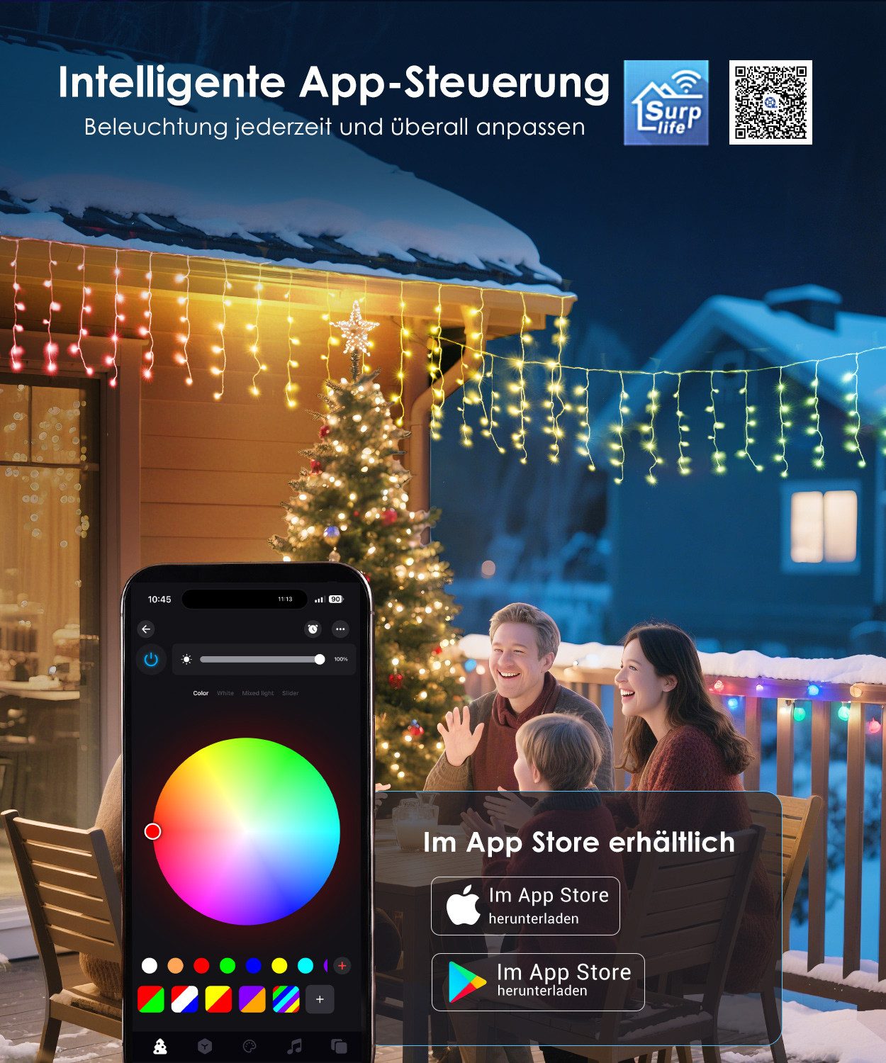 Elegear Lichterkette 5×0,6m LED Eiszapfenlichter Weihnachtsbeleuchtung, Lichtervorhang, Außen Eiszapfen, 16 Mio. Farben 60 Modi Musik Timer, Weihnachtsdeko