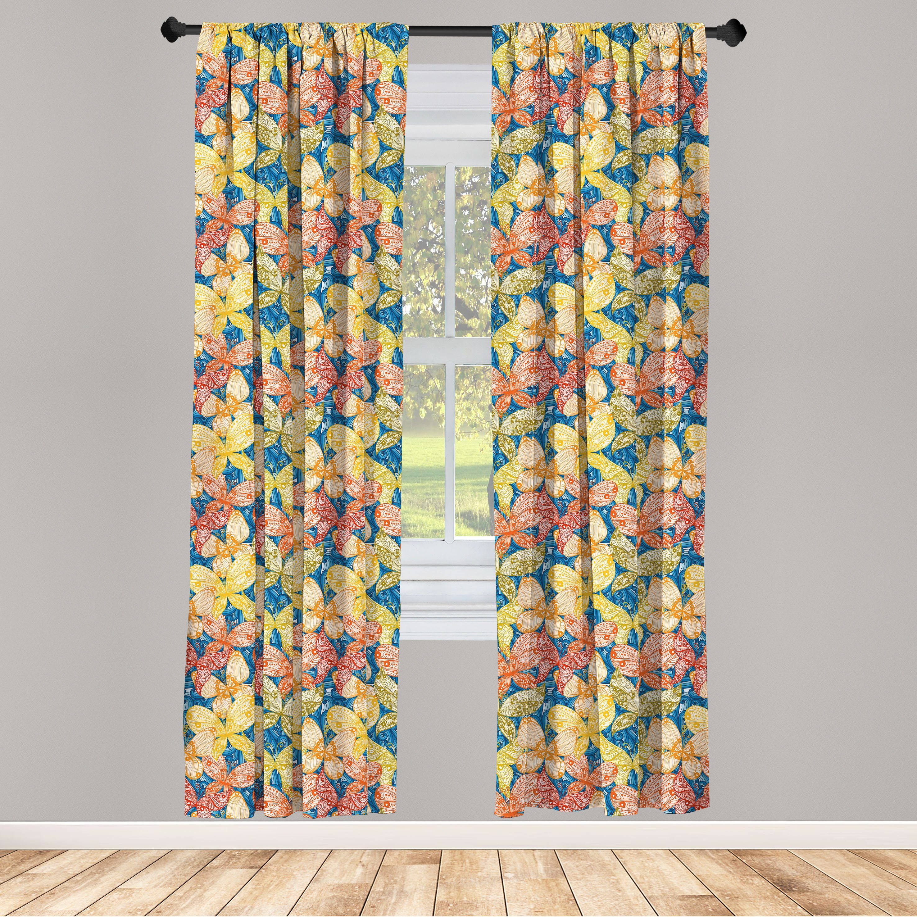 Gardine Vorhang für Wohnzimmer Schlafzimmer Dekor, Abakuhaus, Microfaser, Herbstlaub Schmetterlinge und Blumen