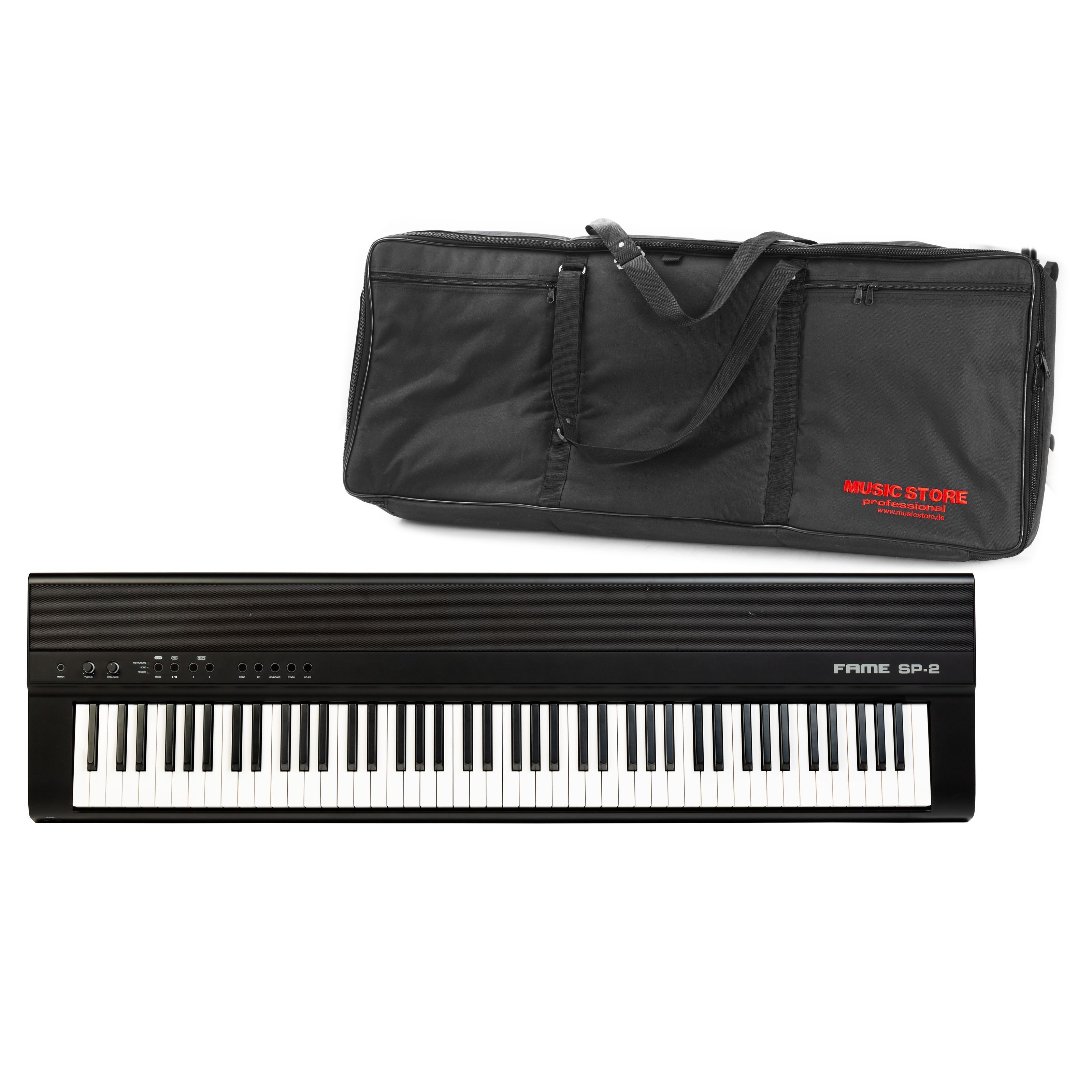FAME Stagepiano (Stagepiano Set 88 Tasten Hammermechanik 25 Sounds 50 Styles 192-fache Polyphonie integrierter Effektprozessor inklusive Tasche Schwarz, Stage Фортепиано, Stage Piano-Sets), Stagepiano Set, 88 Tasten, Hammermechanik, integrierter