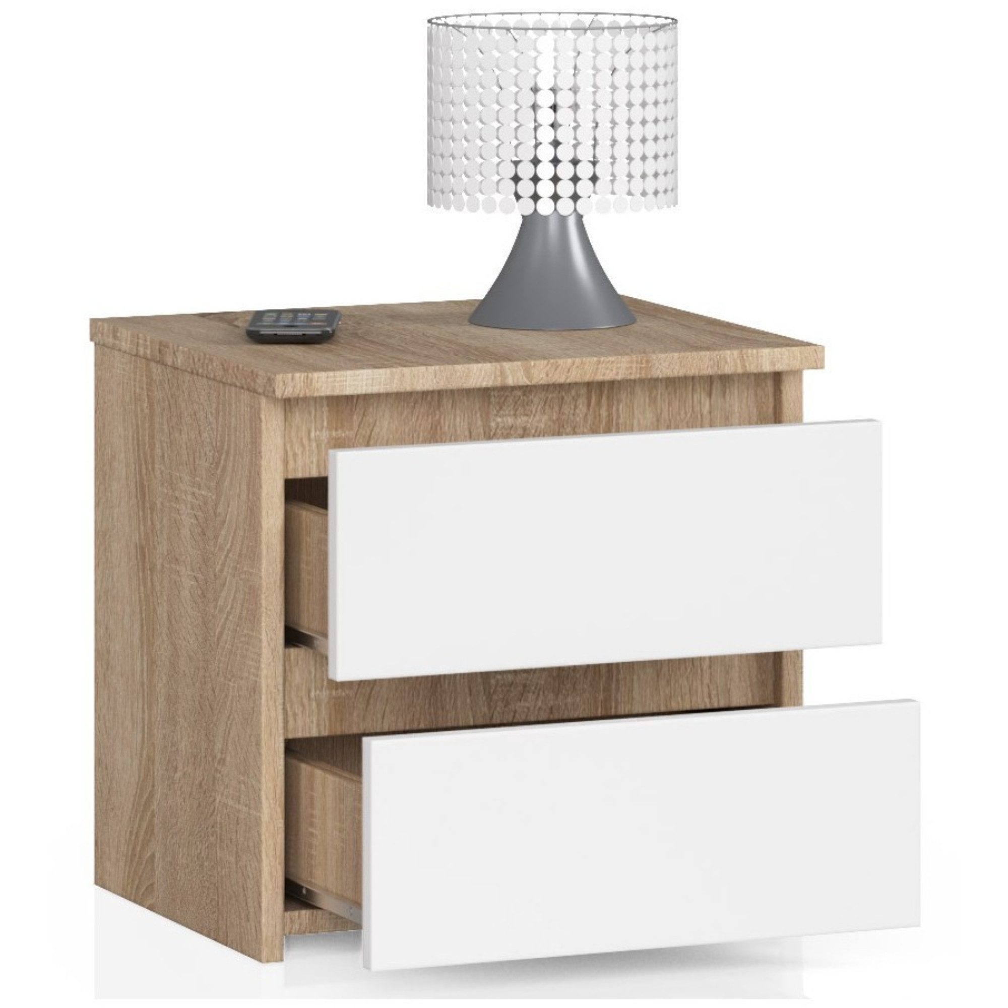 Home Collective Kommode 40 cm breit Holz Highboard Sideboard für Flur Schlafzimmer Wohnzimmer (Mehrzweckschrank Schrank schmal Kommode Schlafzimmer mit Schubladen), Kinderzimmer Organizer, 40 cm hoch mit 2 Schubladen sonoma Eiche-weiß