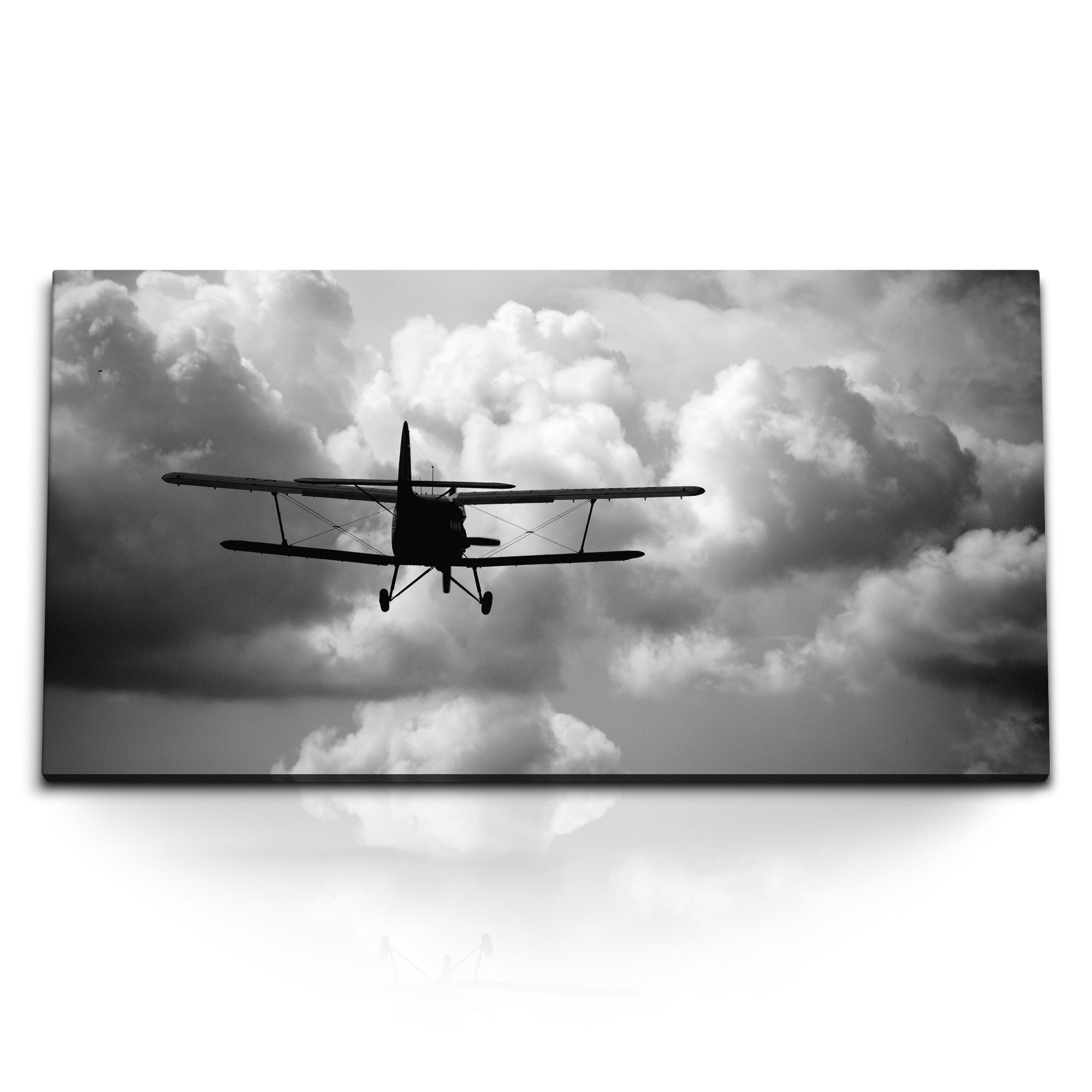 Sinus Art Leinwandbild Kunstdruck Bilder 120x60cm Propellerflugzeug Flugzeug über den Wolken, (1 St)