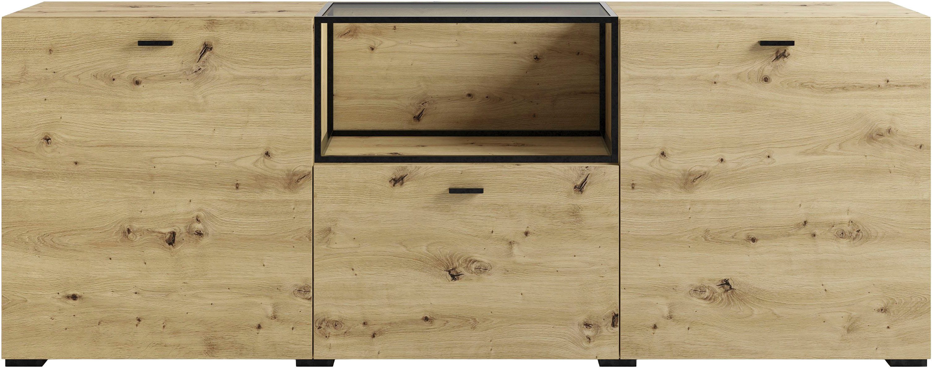 byLIVING Sideboard Frame (1 St), moderne Kommode mit Metalleinsatz und Glasplatte, 200cm breit.