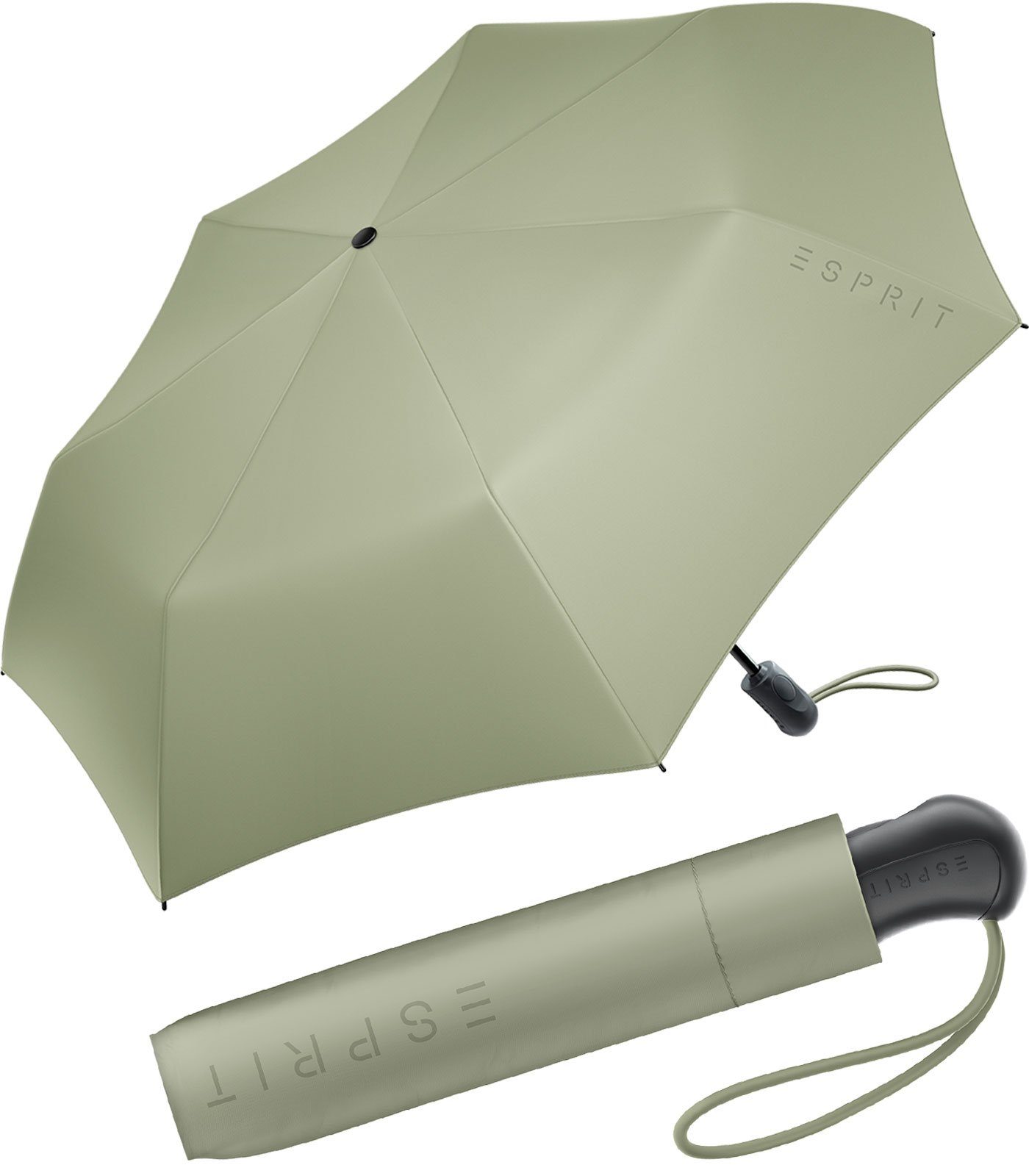 Esprit Taschenregenschirm Damen Easymatic Light Auf-Zu Automatik FJ 2022, stabil und praktisch, in den neuen Trendfarben olive