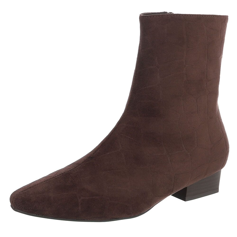 Ital-Design Damen Stiefelette mit Blockabsatz und Strukturdesign Stiefelette (92269342) Blockabsatz Flache Stiefeletten in Braun