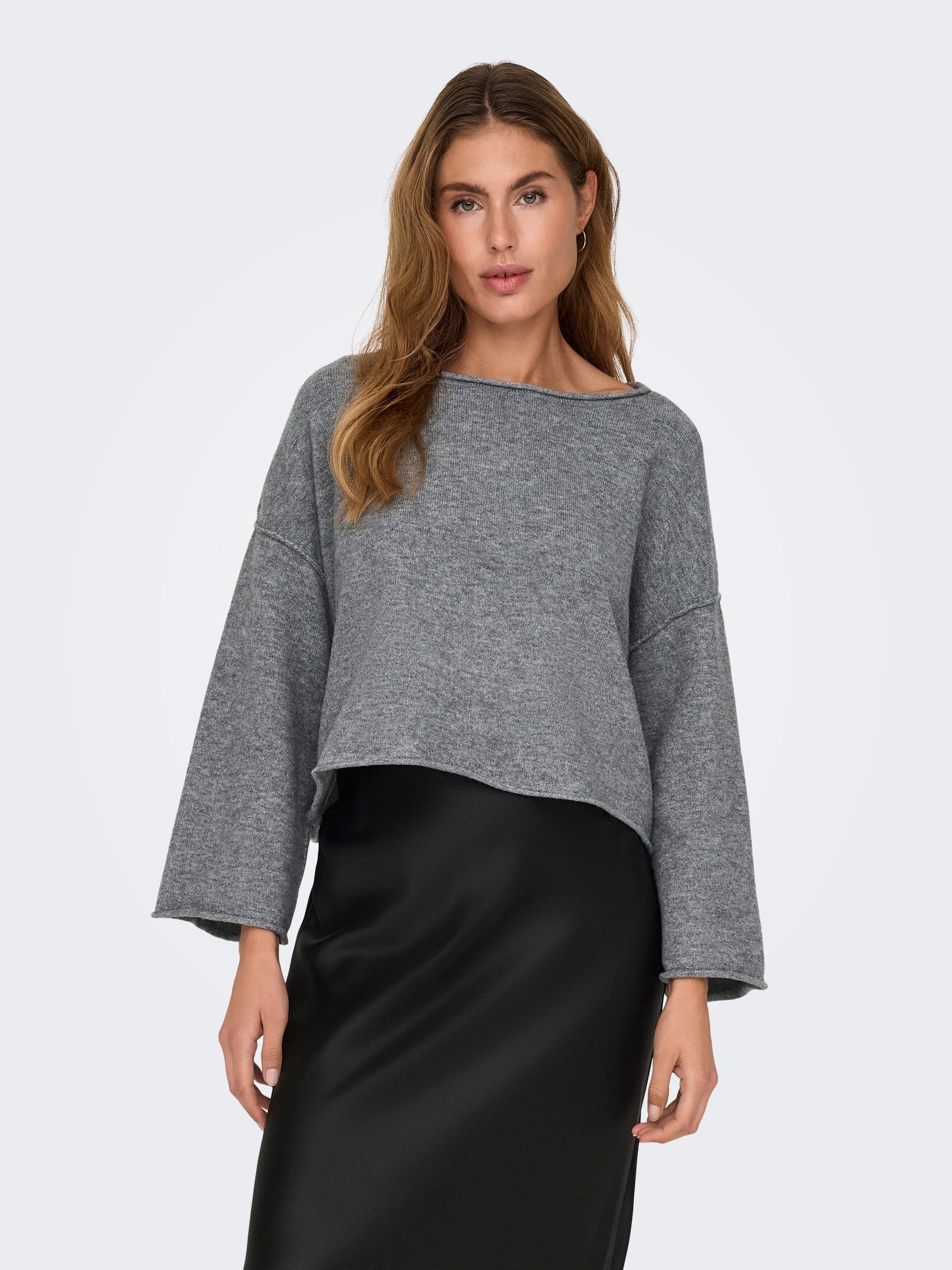 Strickpullover Strickpullover Kurz U-Boot-Ausschnitt Tiefe Schultern