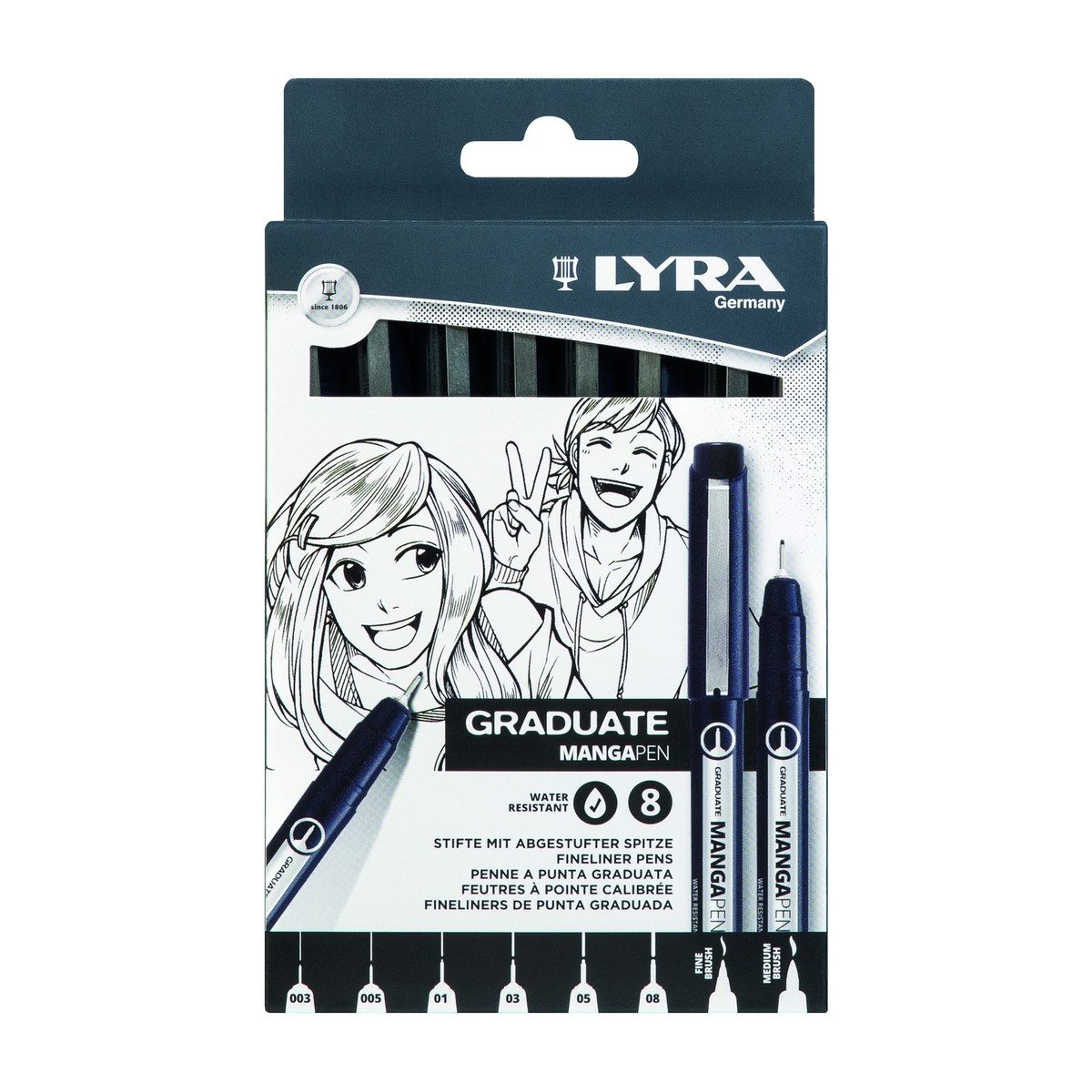 LYRA Copic Marker LYRA Stifte mit abgestufter Spitze Graduate Manga Pen 8 Stück