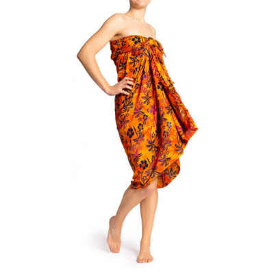 PANASIAM Pareo Sarong Wachsbatik Orangetöne aus hochwertiger Viskose Strandtuch, Strandkleid Bikini Cover-up Tuch für den Strand Schultertuch Halstuch
