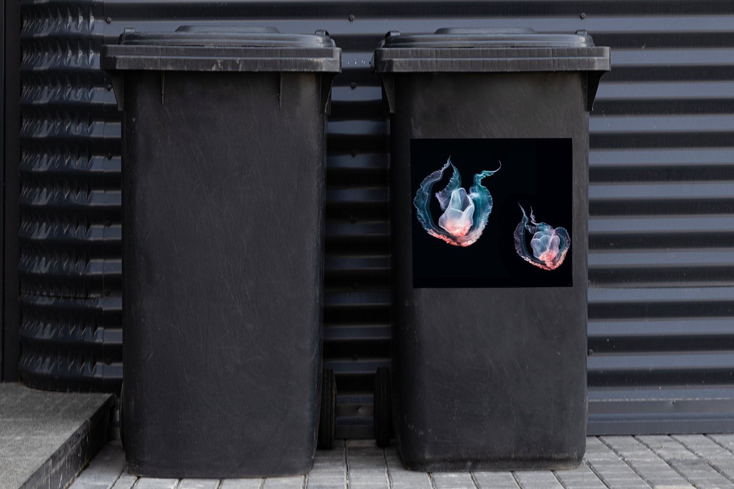 Container, Schwarz - Meerestiere Mülleimer-aufkleber, St), MuchoWow Mülltonne, Quallen Wandsticker Sticker, (1 Abfalbehälter -