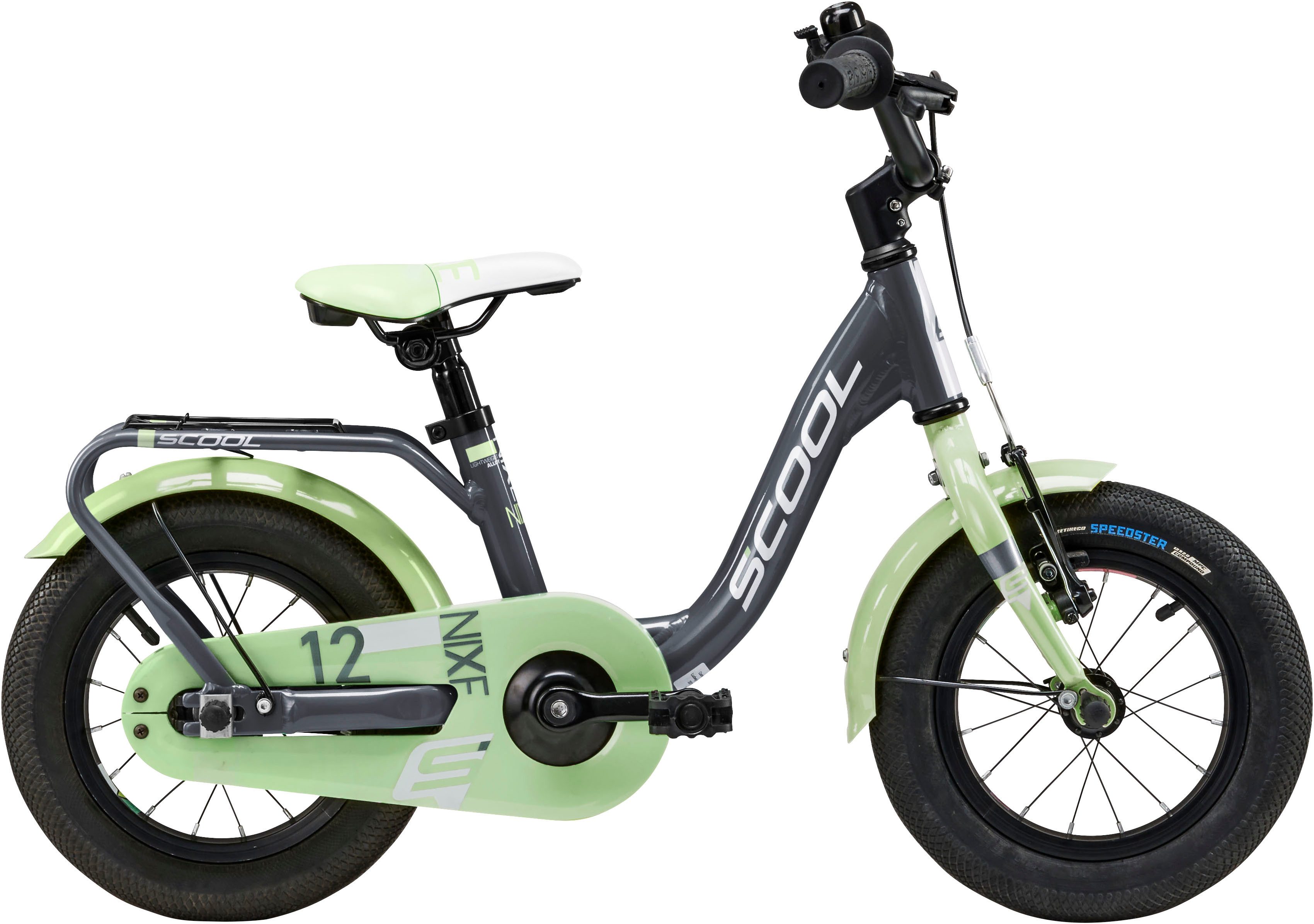 S’COOL Kinderfahrrad S'COOL niXe 12-1S - Dark Grey/Pastel Green, 1 Gang, ohne Schaltung