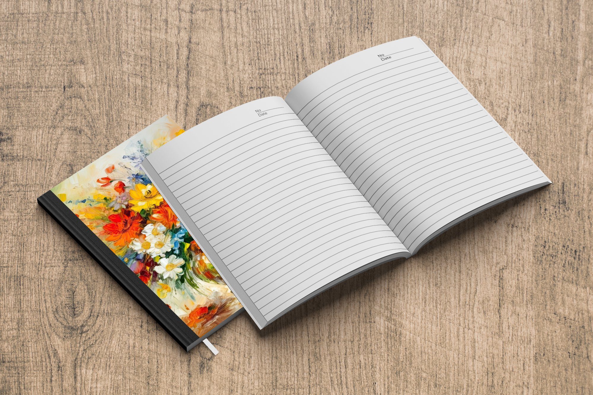Notizbuch Journal, Tagebuch, - Ölfarbe Haushaltsbuch Notizheft, Seiten, Bunt Blumentopf, Merkzettel, A5, MuchoWow - Blumen - 98