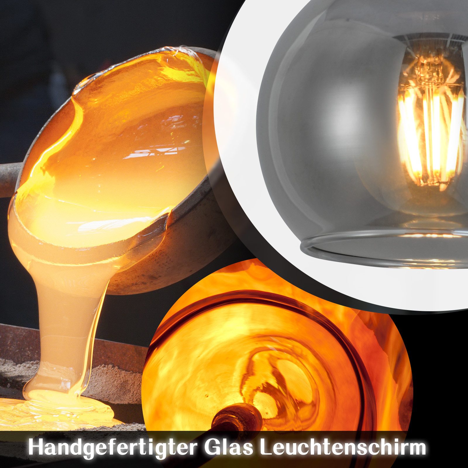 Nettlife Pendelleuchte Vintage Esstisch Glas Schwarz Industrial E27 Wohnzimmer, Höhenverstellbar, LED wechselbar, Esstischlampe für Wohnzimmer Küche – Bild 5 von 5