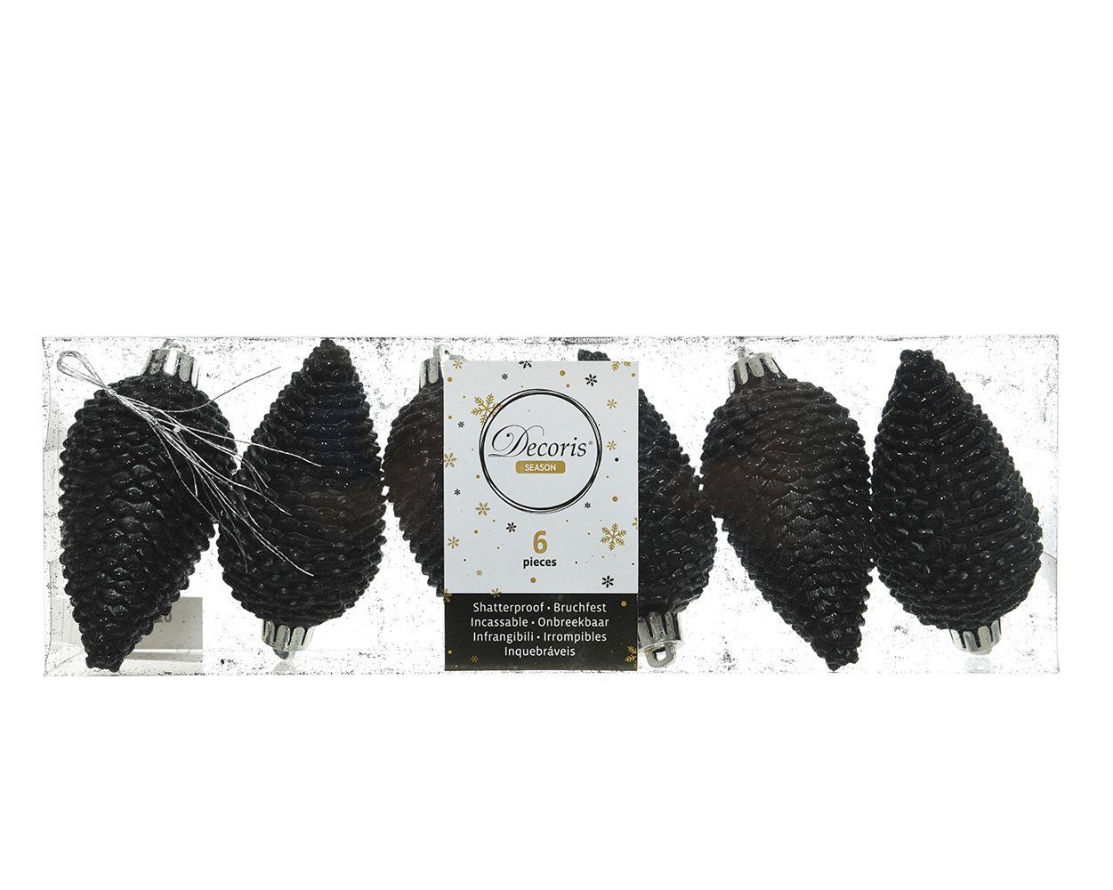 Kaemingk Christbaumschmuck, Christbaumschmuck Zapfen 8cm Kunststoff 6 Stück schwarz