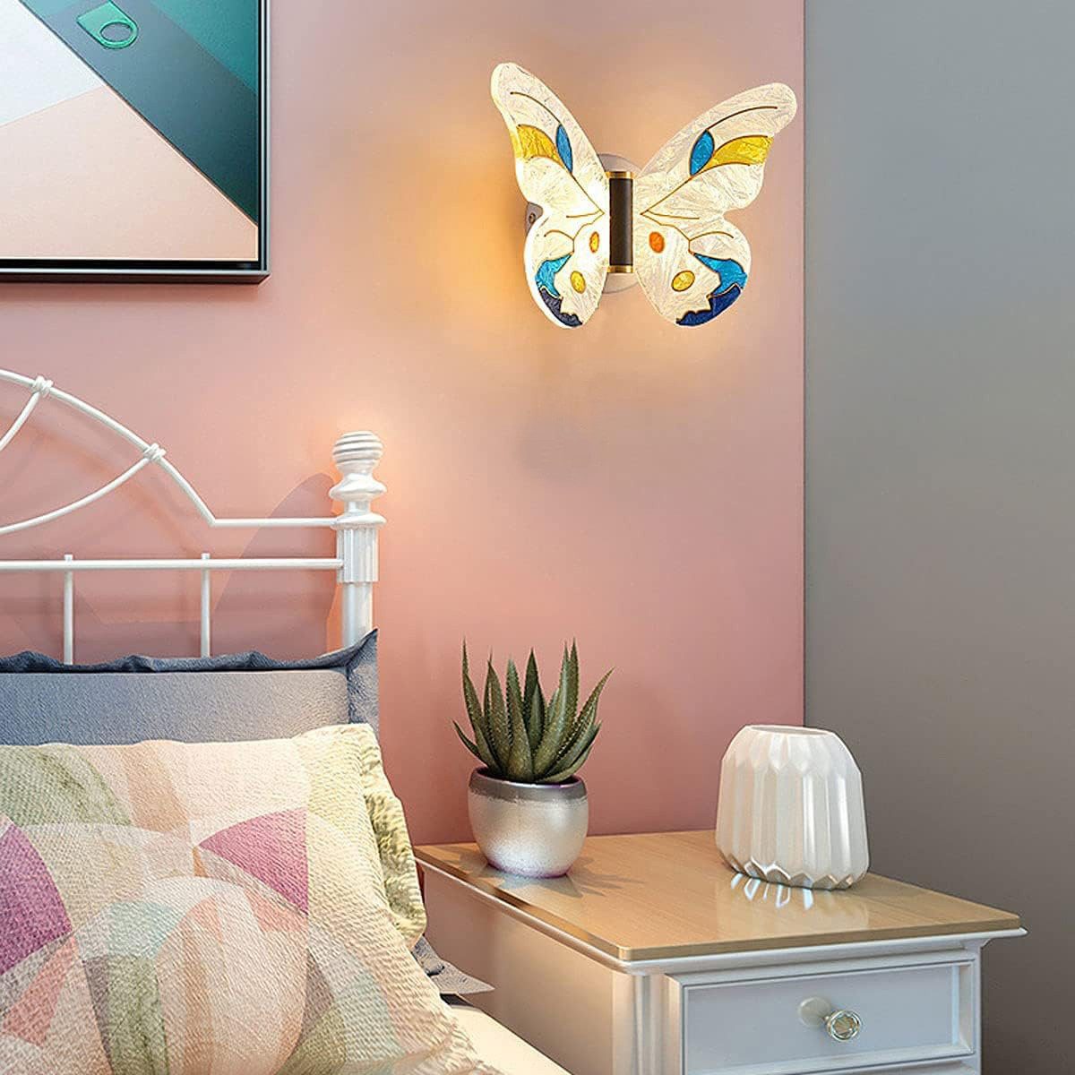 Jibenhome LED Wandleuchte LED-Wandleuchten Dimmbar 3 Farbtem Schmetterlings Wandlampe 8W, Ohne Zugschalter, LED fest integriert, Acryl Wandlampe für Schlafzimmer,Kinderzimmer,Treppen,Flur
