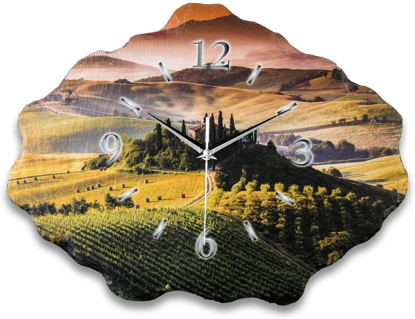 Kreative Feder Wanduhr Design-Wanduhr aus Stein (Beton) „Toskana“ (Funk- oder Quarzuhrwerk; ohne Ticken; elegant, außergewöhnlich, modern)