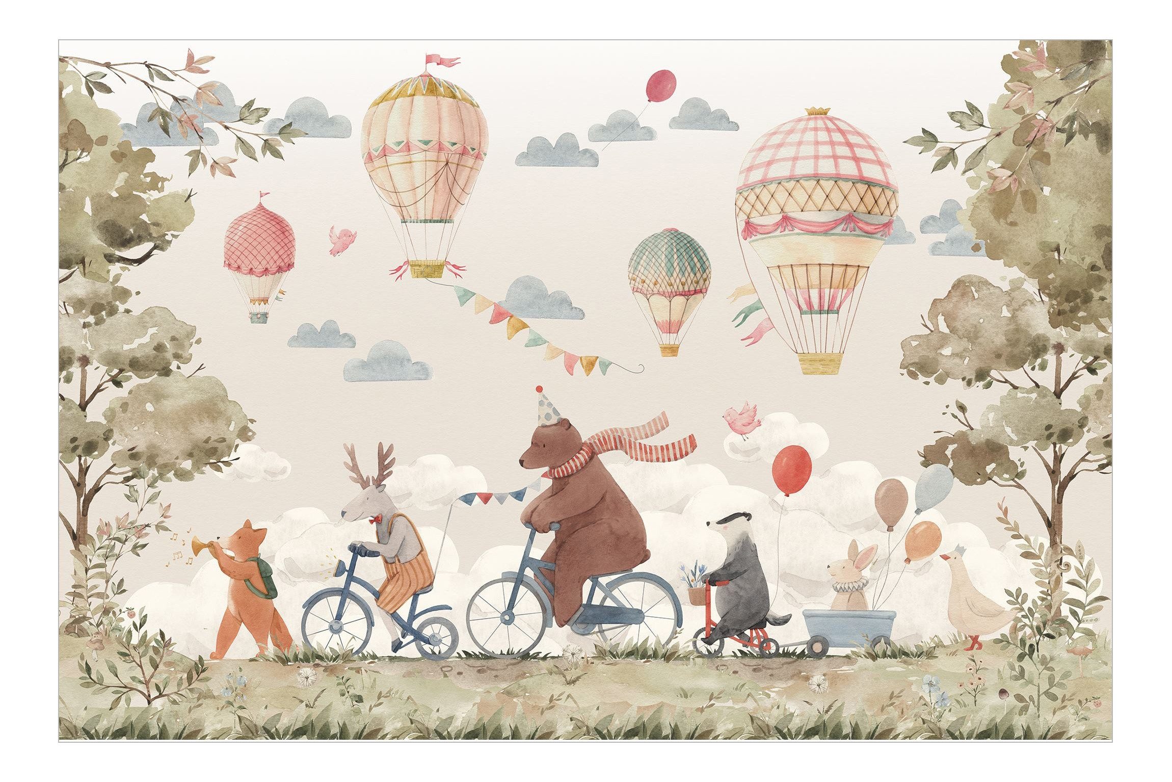 Bilderdepot24 Kindertapete Tierfreunde Rad Aquarell Illustration Kinder Tie günstig online kaufen