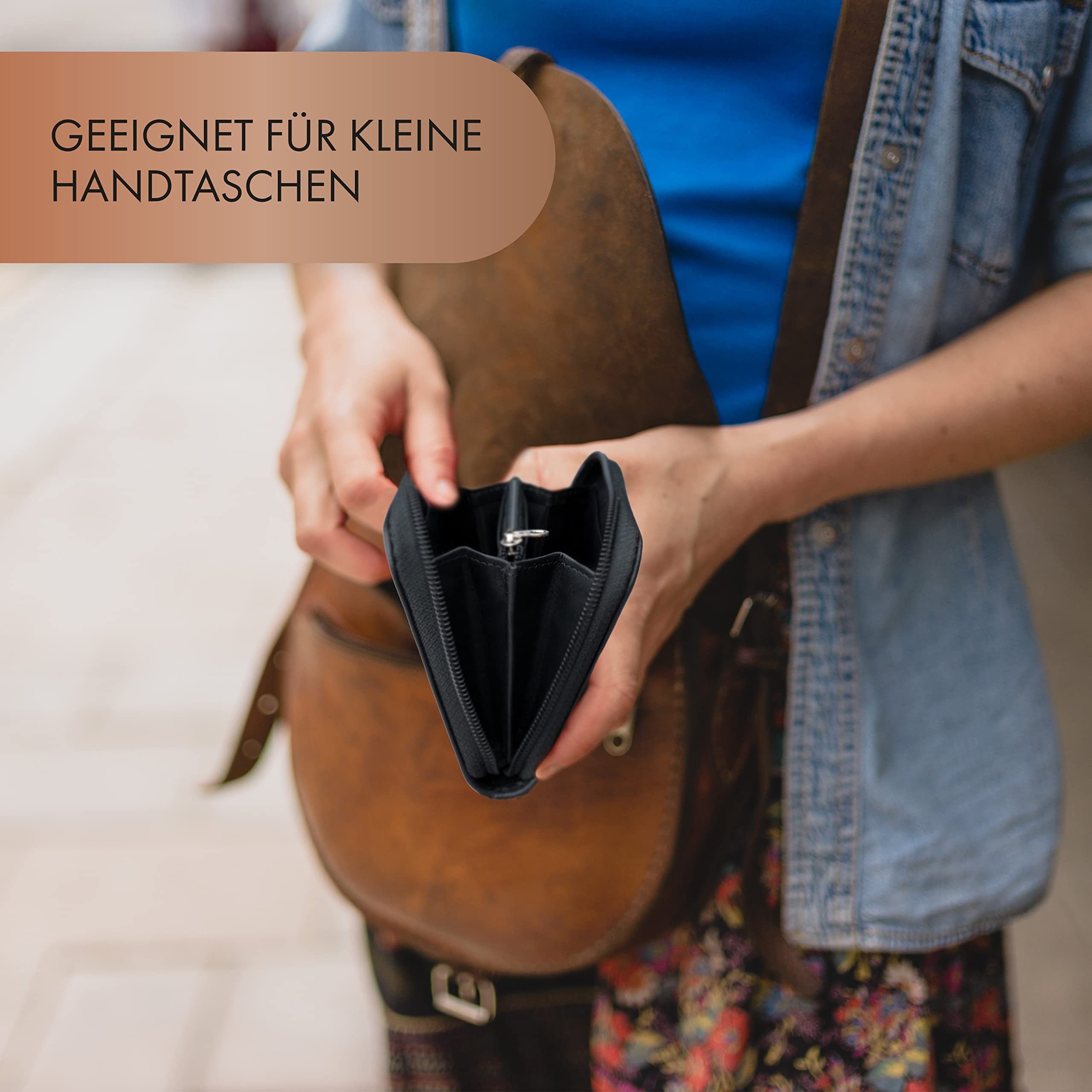 XiRRiX Mini Geldbörse - kleines Portemonnaie für Damen und Herren - mit Reißverschluss (mit Münzfach, 1-tlg), klein und handlich aus anschmiegsamem echtem Leder