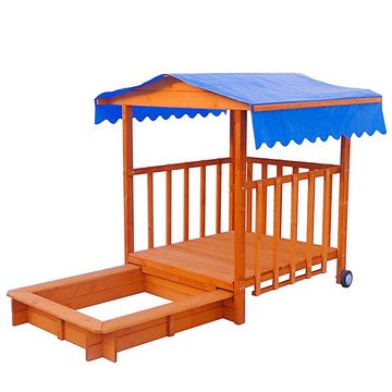 BRAST Sandkasten verstellbares Dach Sandkiste Spielhaus Sitzbänke Holz Pavillon, (205x110x120cm), XXL-Spieleparadies für Ihre Kinder