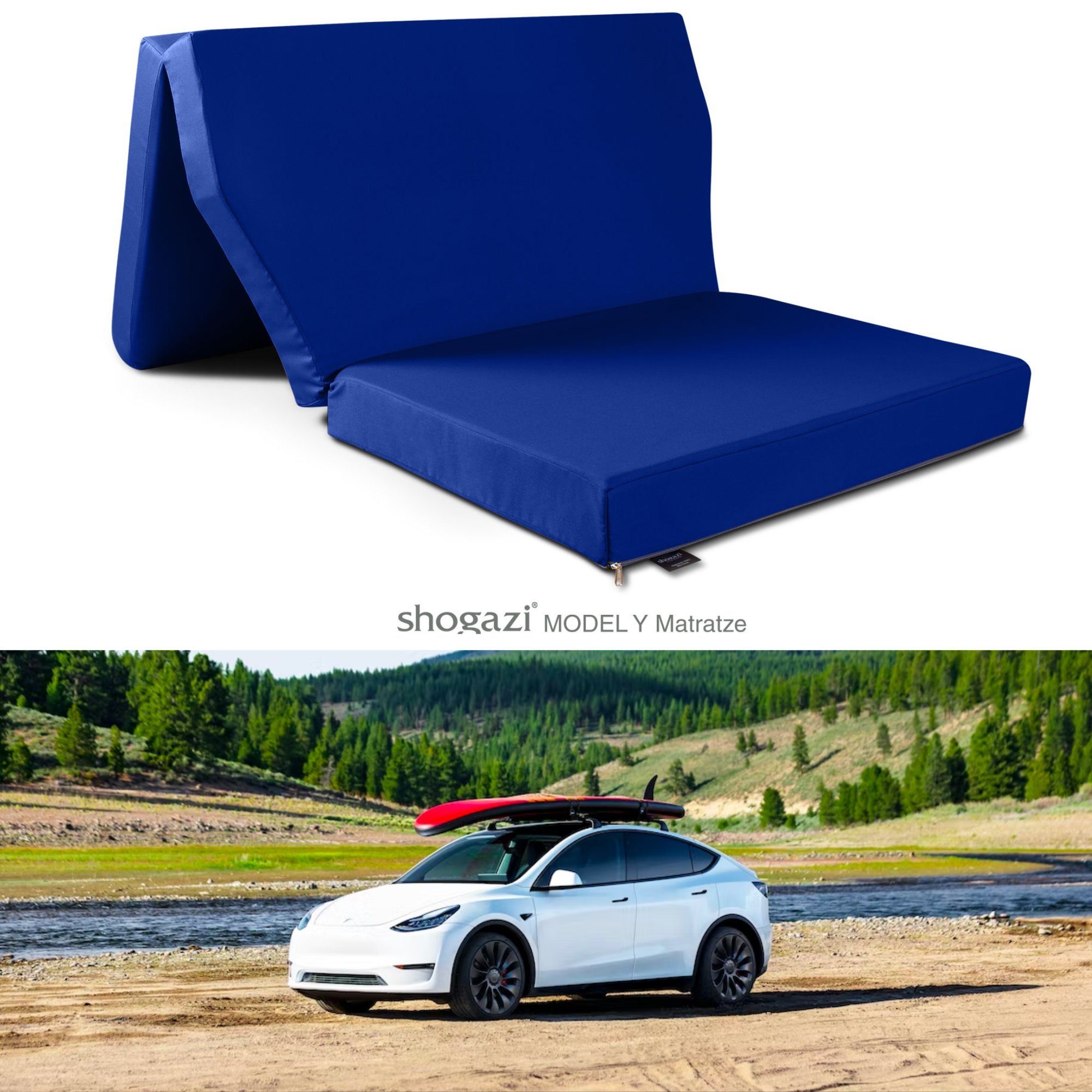 Klappmatratze Tesla Matratze Modell Y, Auto Camping Matratze, shogazi ®, 12 cm hoch, (Set), 3-teilig mit abnehmbarem Bezug, Maße: 120x200cm marine