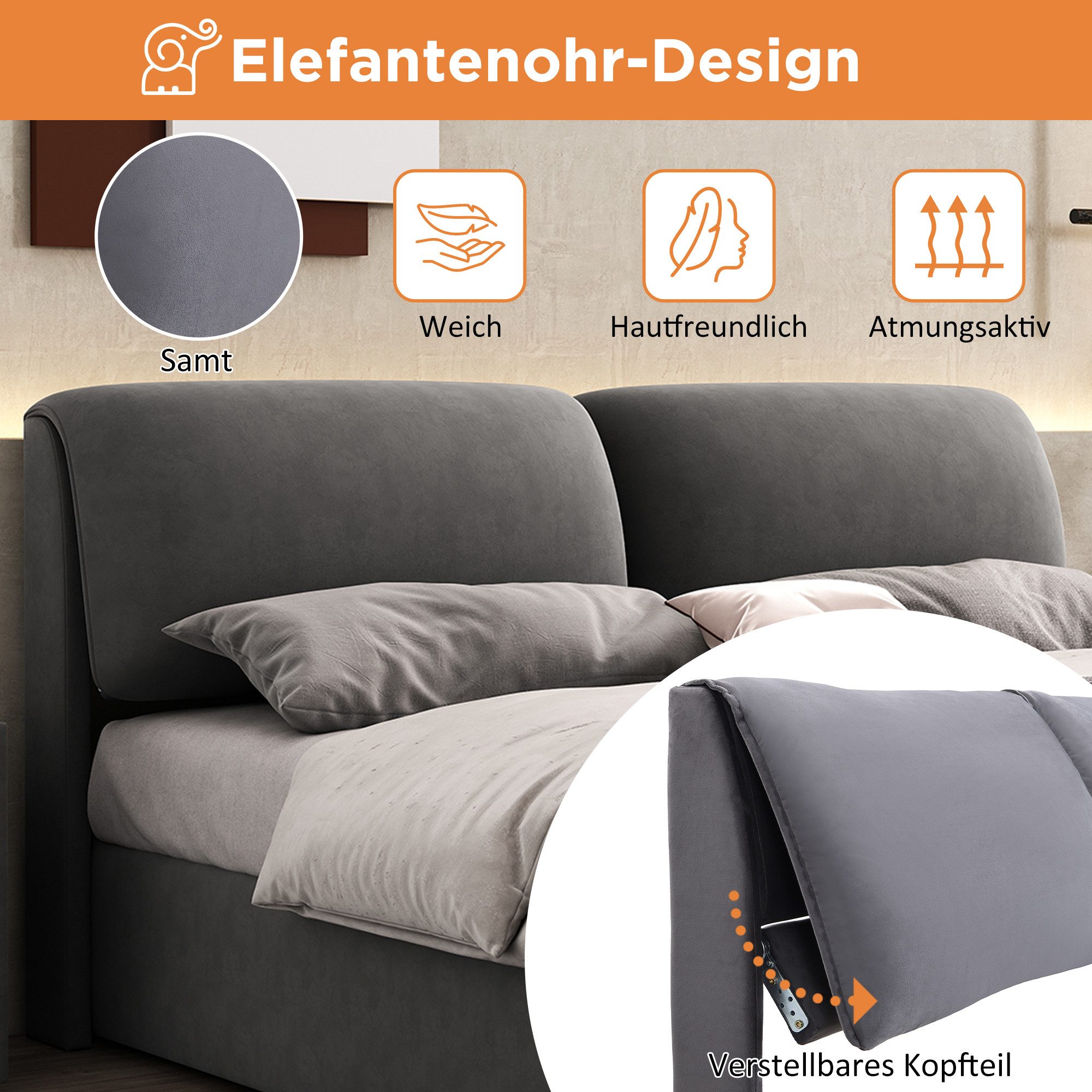 Flieks Polsterbett, Hydraulisches Stauraumbett Doppelbett 140x200cm Samt mi günstig online kaufen