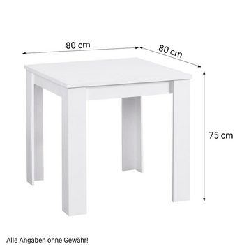 Homestyle4u Essgruppe Esstisch 80x80 Weiß mit 2 Stühlen Grau, (Komplett-Set, 3-tlg)