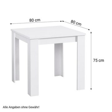Homestyle4u Essgruppe Esstisch 80x80 Weiß 2 Stühle Leinen Grau, (Komplett-Set, 3-tlg)