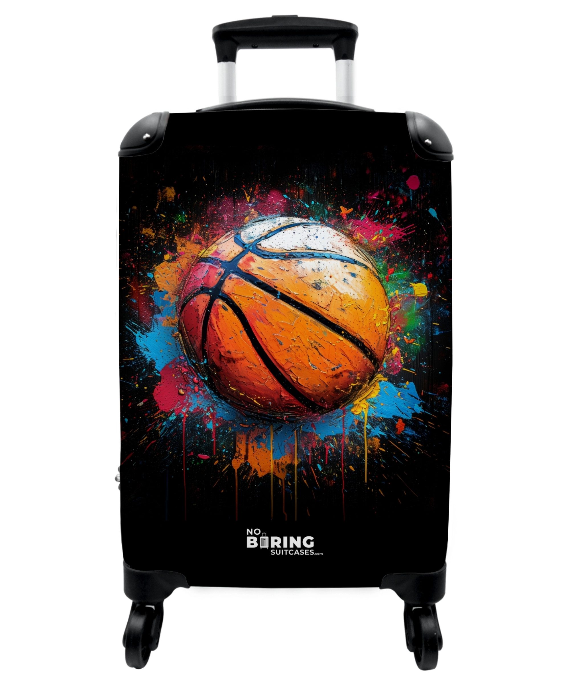 NoBoringSuitcases.com© Kinderkoffer Orangefarbener Basketball inmitten von Farbspritzern 55x35x20cm, 4 Rollen, Reisetasche mit Rollen, Koffer Handgepäck Flugzeug
