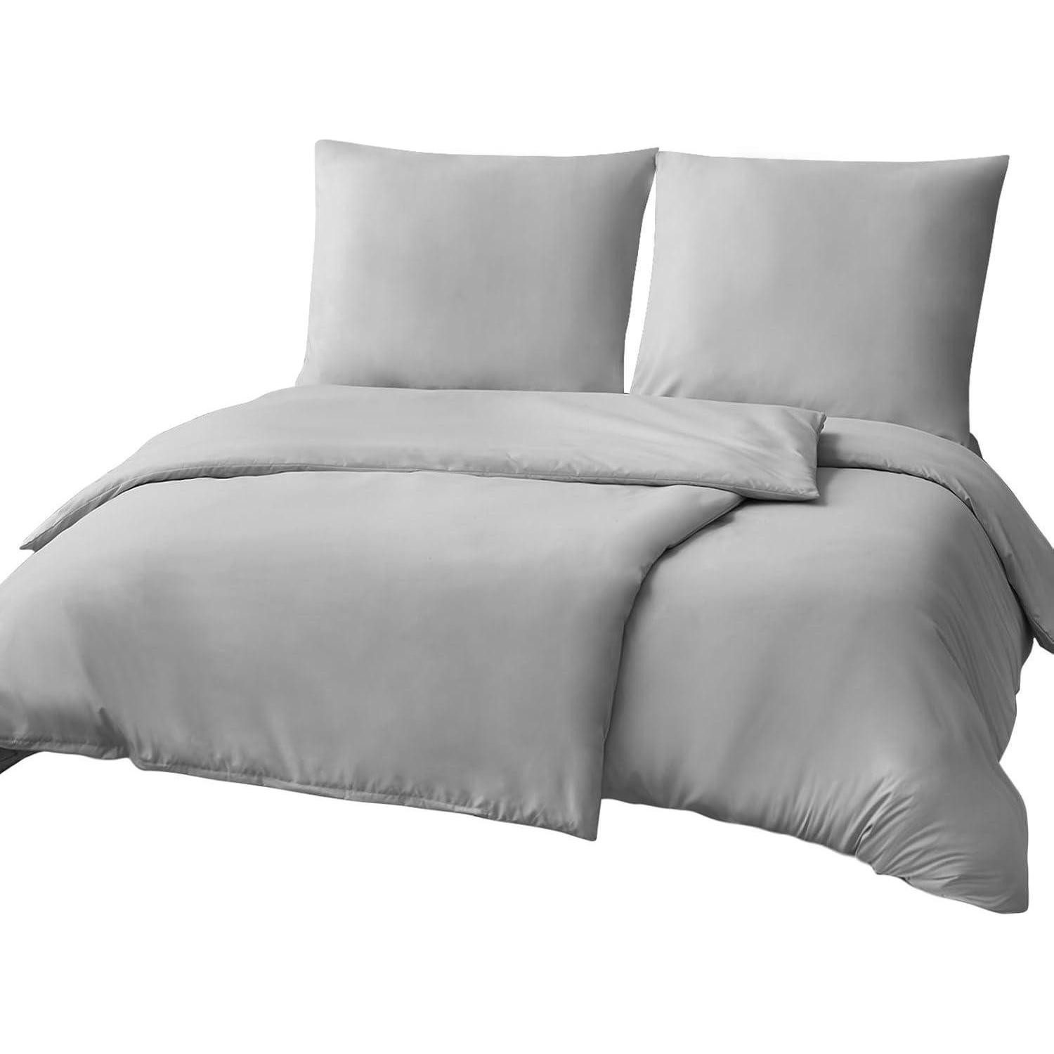LuxusKollektion Bettwäsche Bettwäsche 135x200 4teilig Grau Kissenbezüge Mikrofaser Reißverschluss