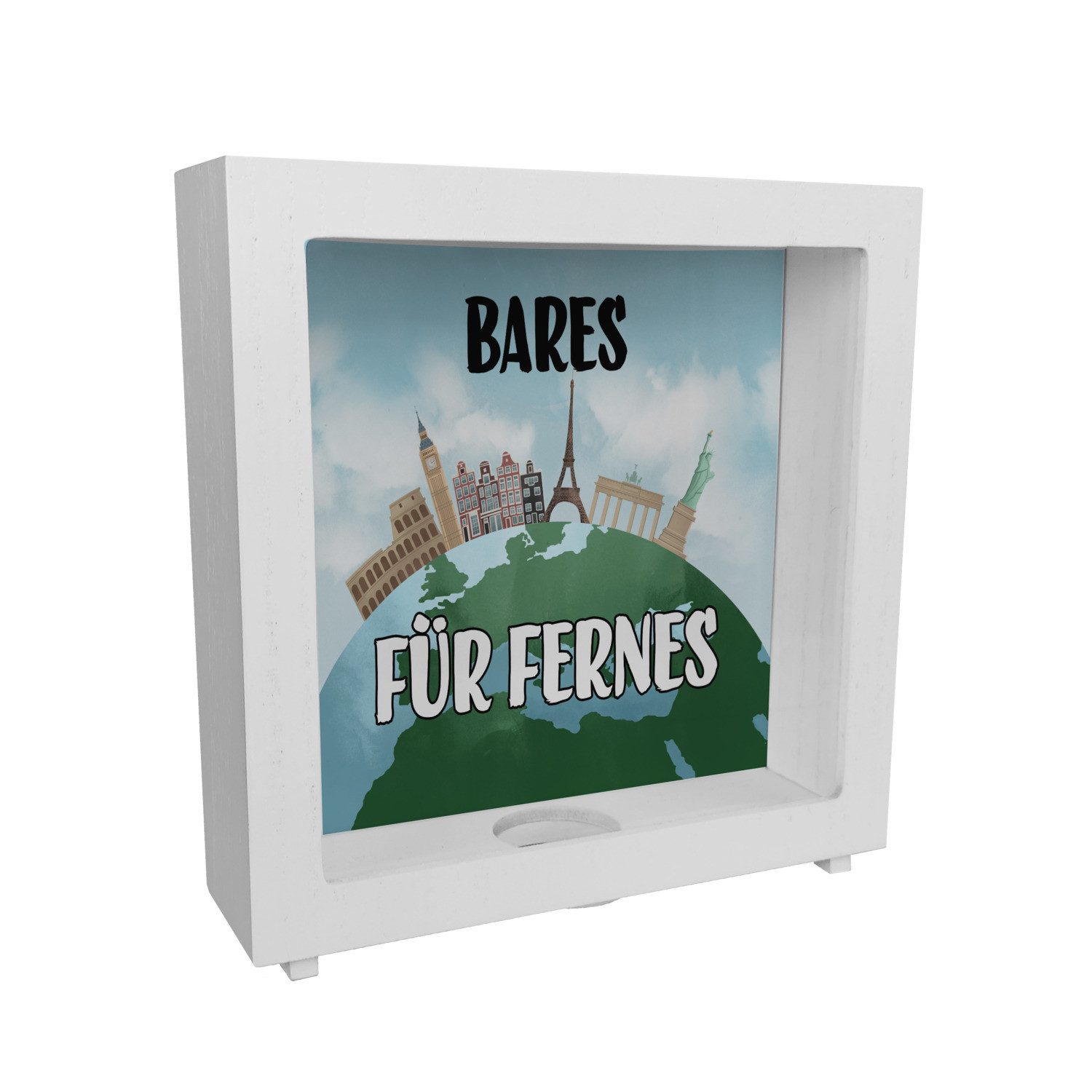 Spardose Bares für Fernes Rahmen Spardose aus Holz mit Reisemotiv und