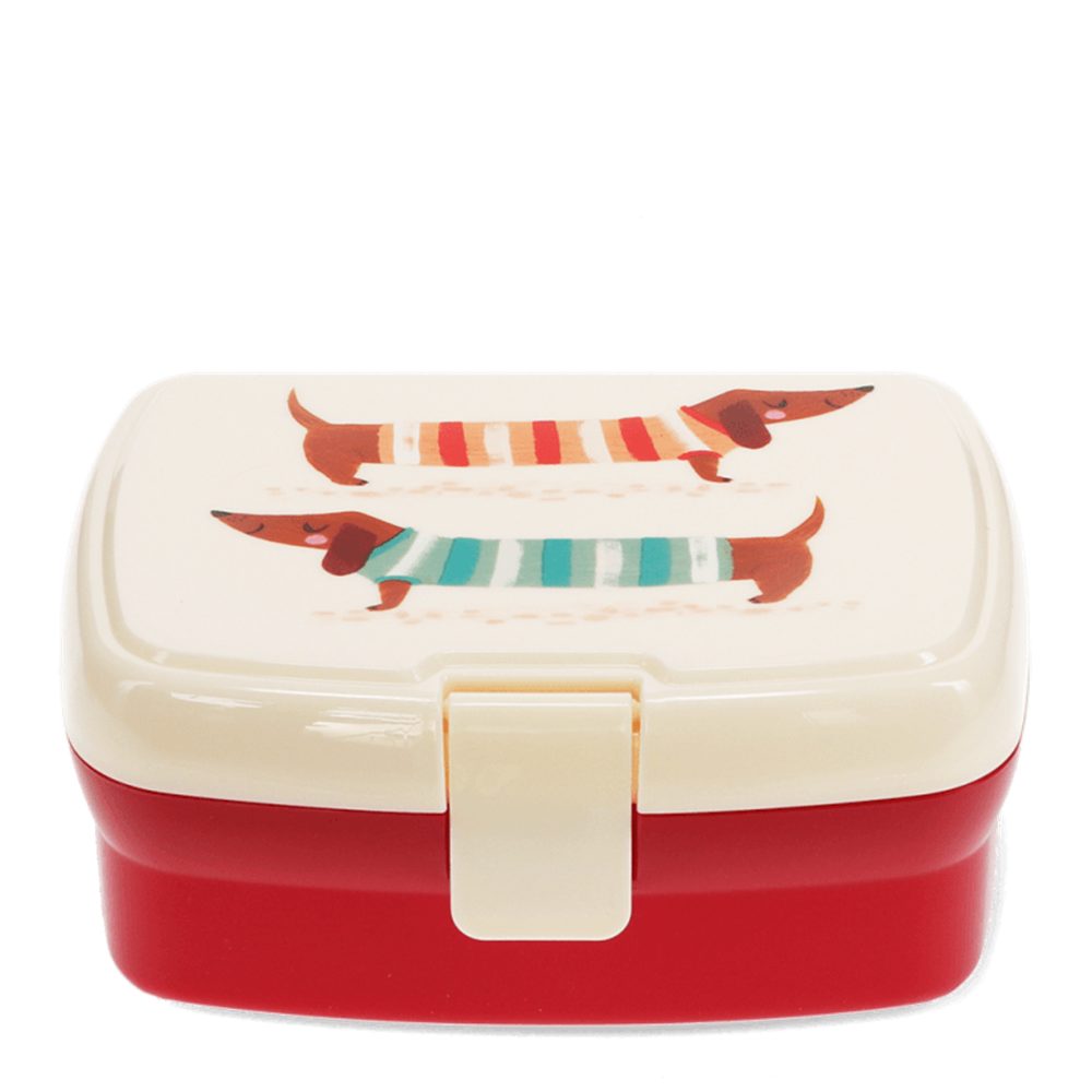Rex London Lunchbox mit herausnehmbaren Fach Sausage Dog, Kunststoff, BPA-frei, (mit Clipverschluss, 2-tlg., ca. 17 x 13 x 7,5 cm), Dackel-Motiv, Snack Obst Behälter Dose Box