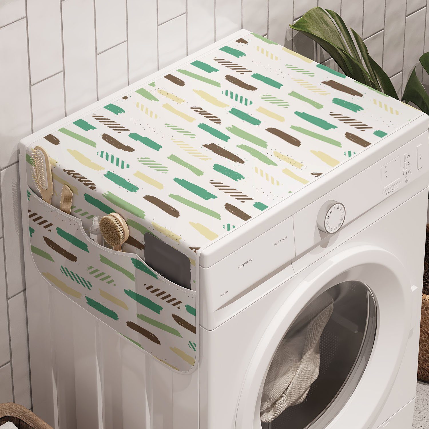 Abakuhaus Badorganizer Anti-Rutsch-Stoffabdeckung für Waschmaschine und Trockner, Farbe Vertikal Pinsel Serien