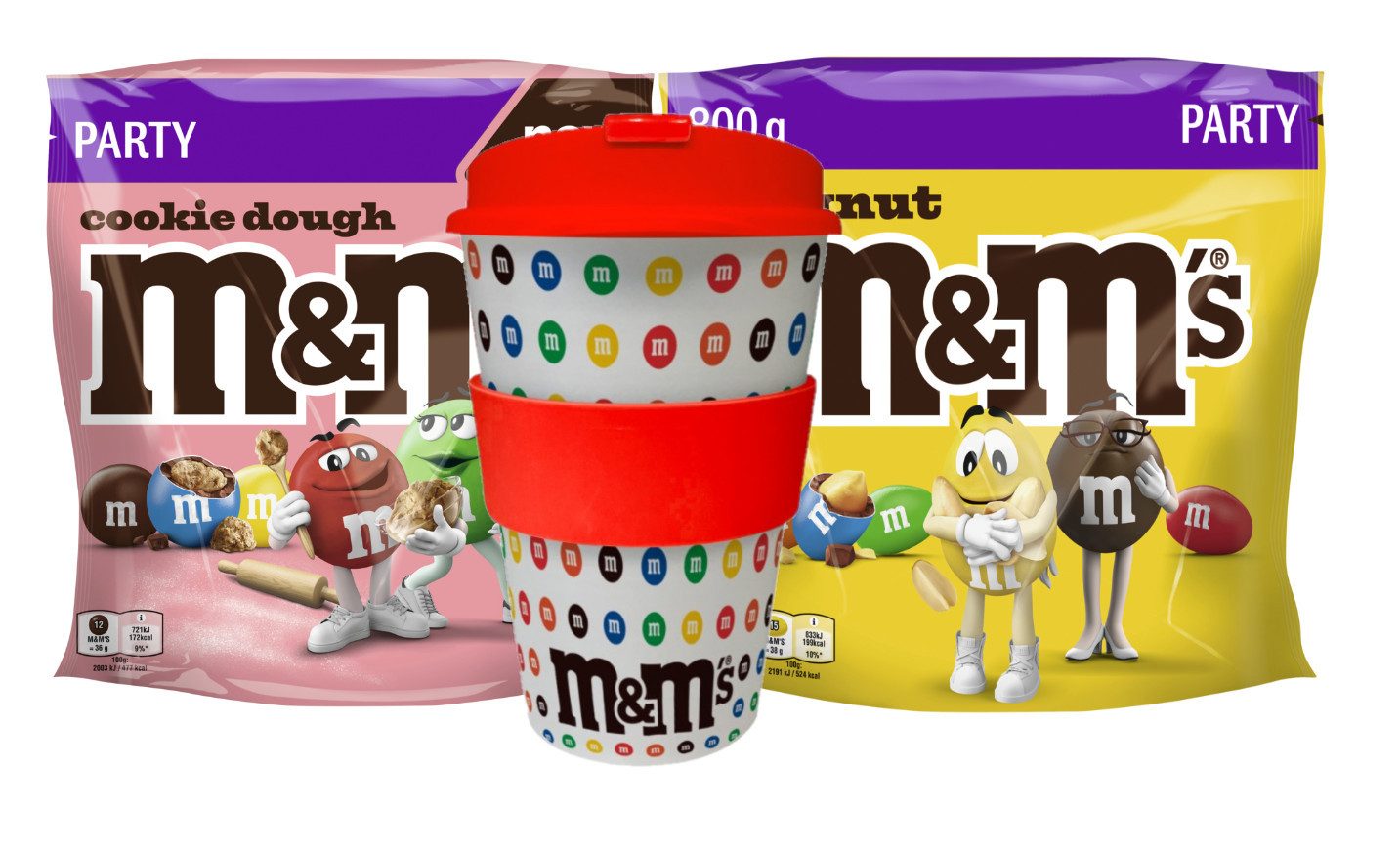 M&M's Süßigkeit Coffee Cup mit M&M'S Peanut 800g & Cookie 675g - Rot