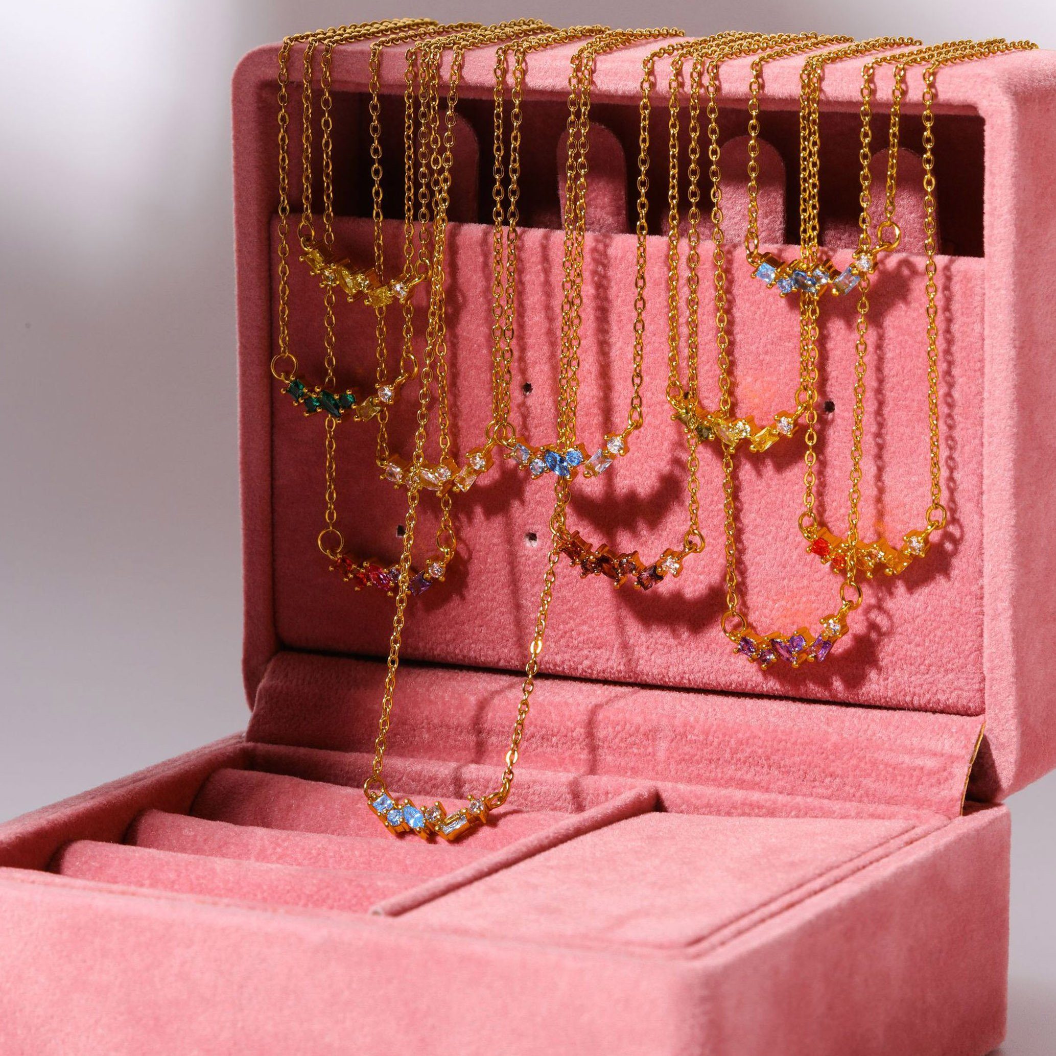 Charm-Kette Multi-Stein GOLDEN Halskette, Personalisierte Geburtsstein Halskette 18K März Gold