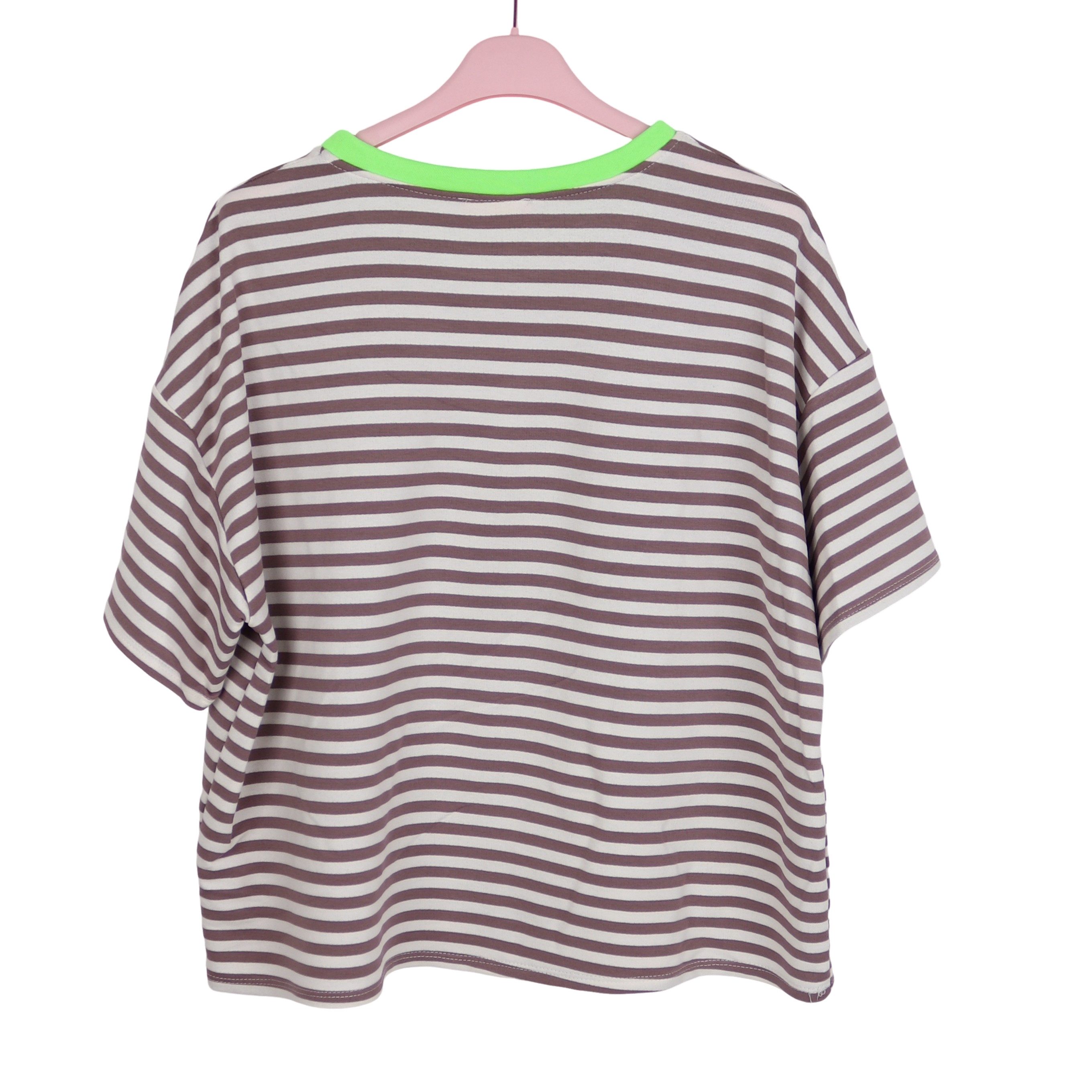 MIRROSI Sweatshirt Damen Kurzarm T Shirt Oversize Neonfarben Streifenmuster Ringelshirt, One Size Passform (ca. Gr. 34–40); Made in Italy