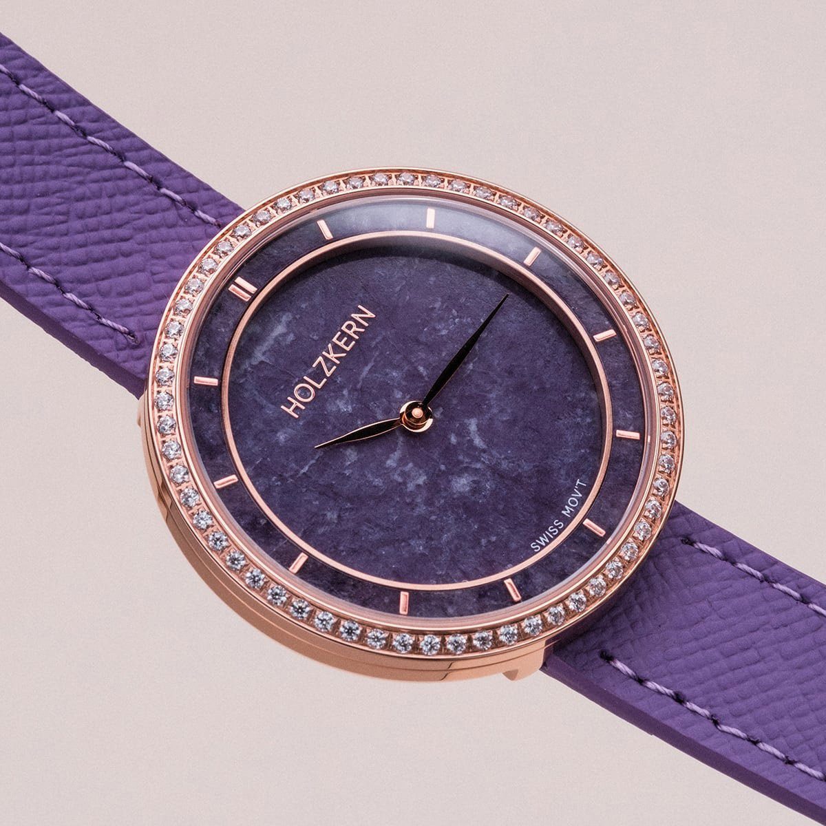 Holzkern Quarzuhr 9010631022310, Damenuhr Coralline Amethyst/Roségoldfarben mit 2 Bändern