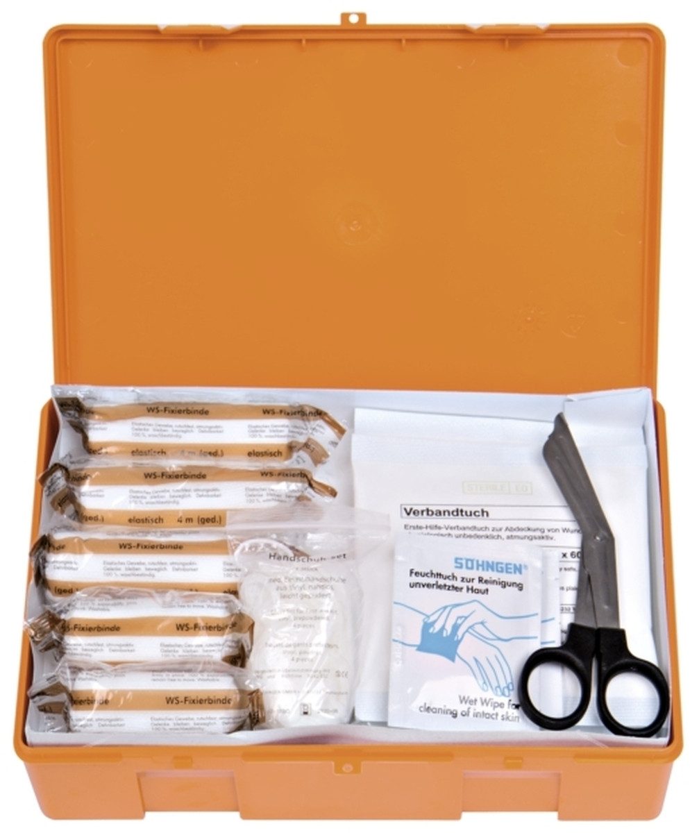 Söhngen Erste-Hilfe-Set KFZ-Verbandkasten Kunststoff orange mit Füllung Standard DIN 13164