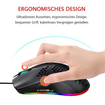 GelldG Gaming Maus mit Kabel, Gaming Mouse 6400 DPI Optischer Sensor Gaming-Maus (kabelgebunden)