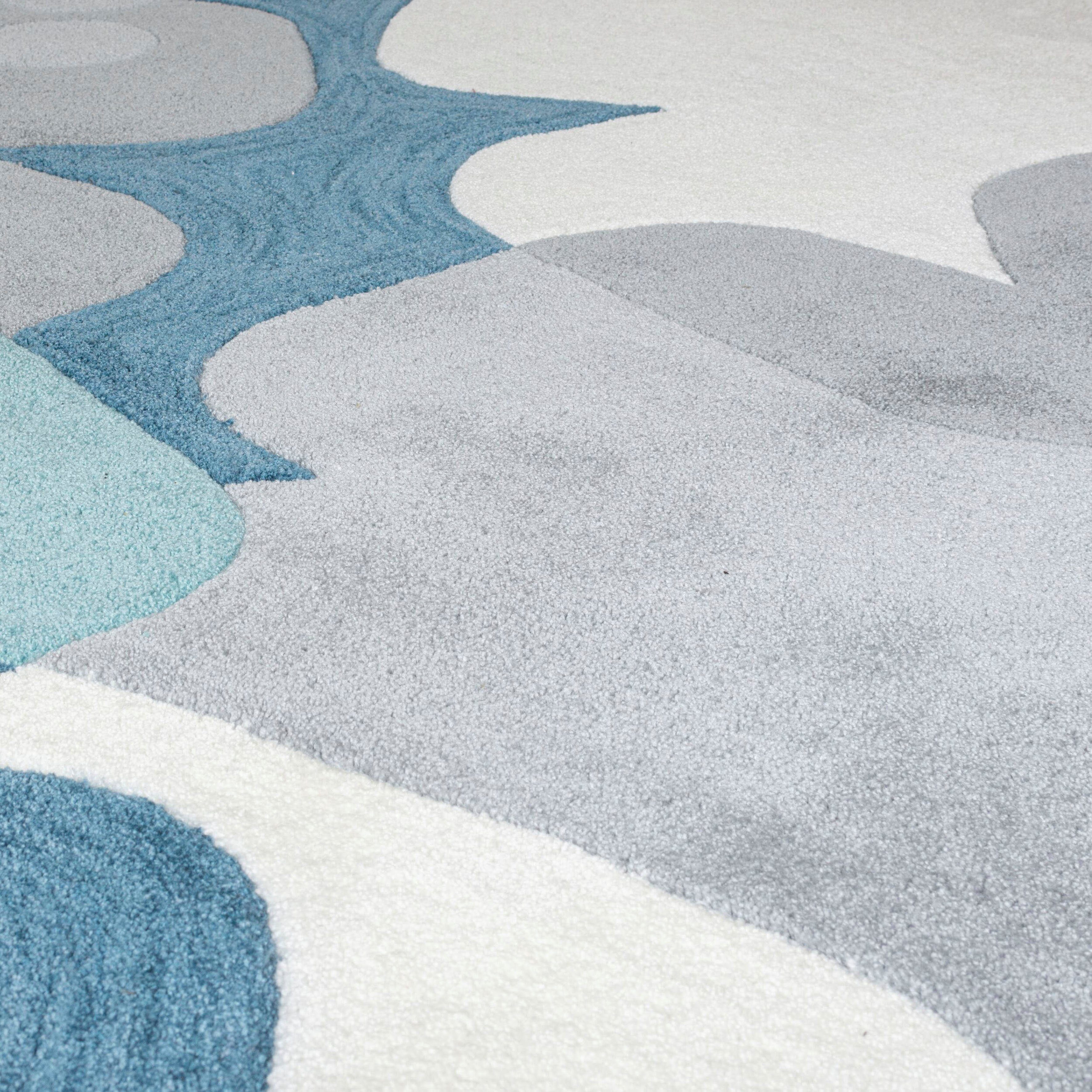 Muster Retro fußbodenheizungsgeeignet, Hoch-Tief-Effekt, RUGS, Teppich mit florales rechteckig, mm, Höhe: 10 FLAIR Floral, blau