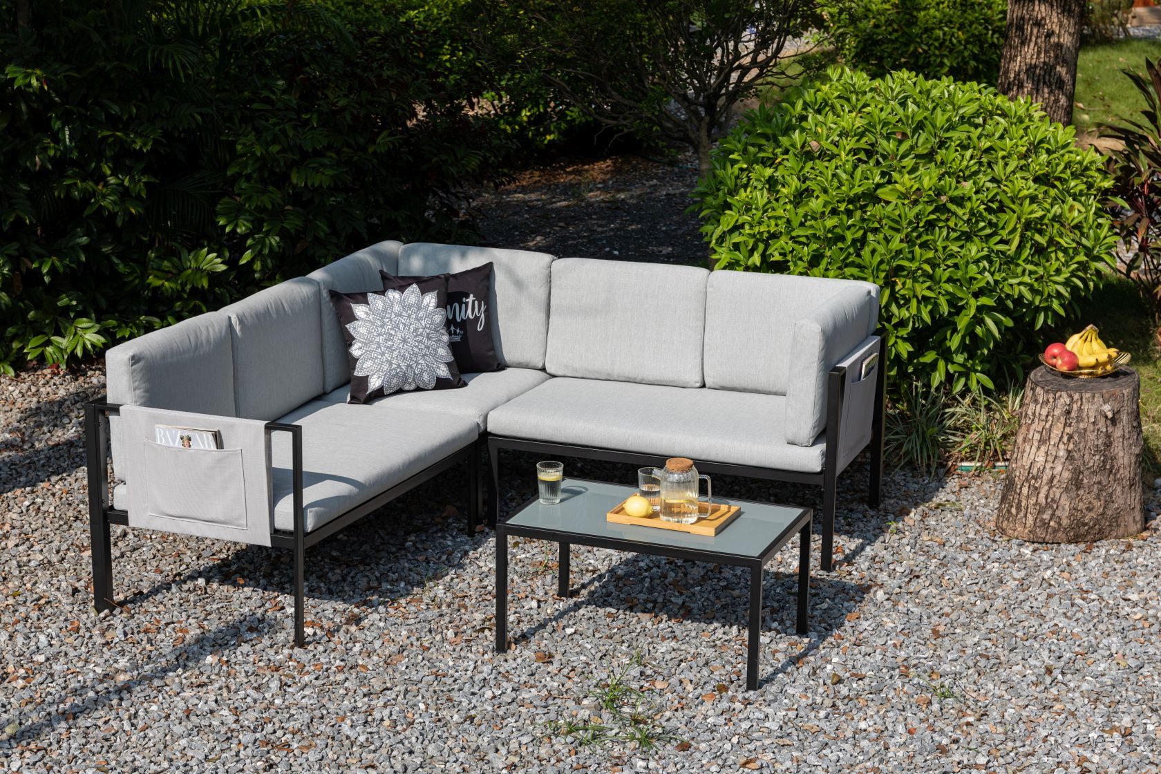 Gardissimo Gartenlounge-Set Ambra / Gartenmöbelset, (Set, 4-tlg., Textilen, Ecklounge, Tisch, inkl. Auflagen), wasserabweisende Kissen