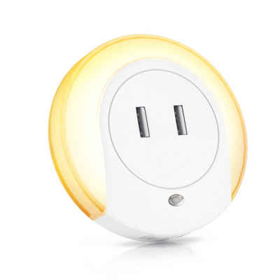 BEARWARE LED Nachtlicht, LED fest integriert, Warmweiß, Nachtlampe mit USB Ladefunktion, Helligkeits & Dämmerungssensor